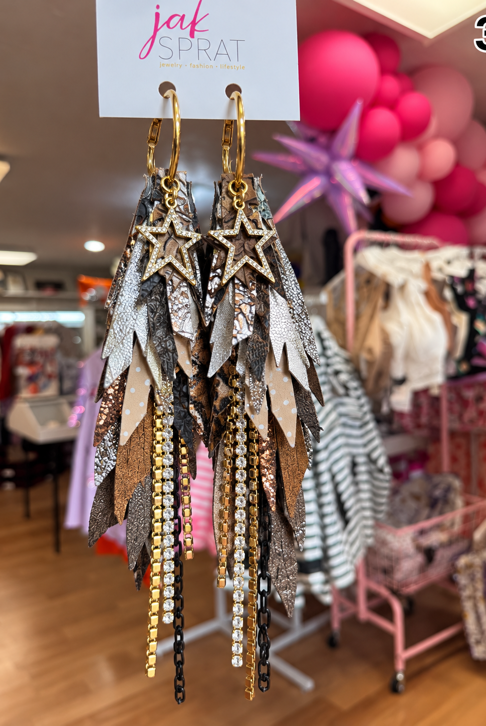 Jak Sprat Feral & Fabulous-Deer Camo Collection: Medium Mic Drop Dangles-Jewelry - Earrings-Dear Me Southern Boutique, located in DeRidder, Louisiana