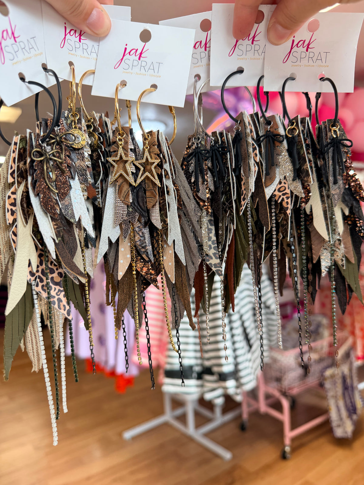 Jak Sprat Feral & Fabulous-Deer Camo Collection: Medium Mic Drop Dangles-Jewelry - Earrings-Dear Me Southern Boutique, located in DeRidder, Louisiana