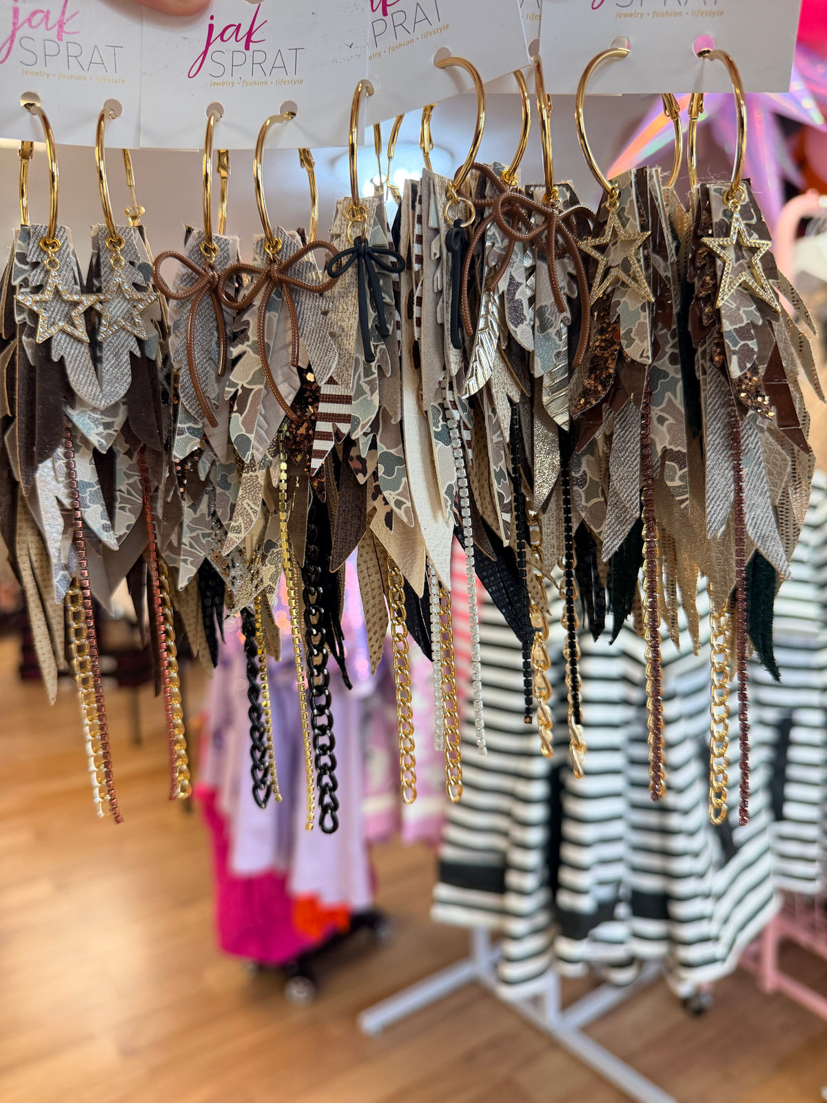 Jak Sprat Feral & Fabulous-Duck Camo Collection: Medium Mic Drop Dangles-Jewelry - Earrings-Dear Me Southern Boutique, located in DeRidder, Louisiana