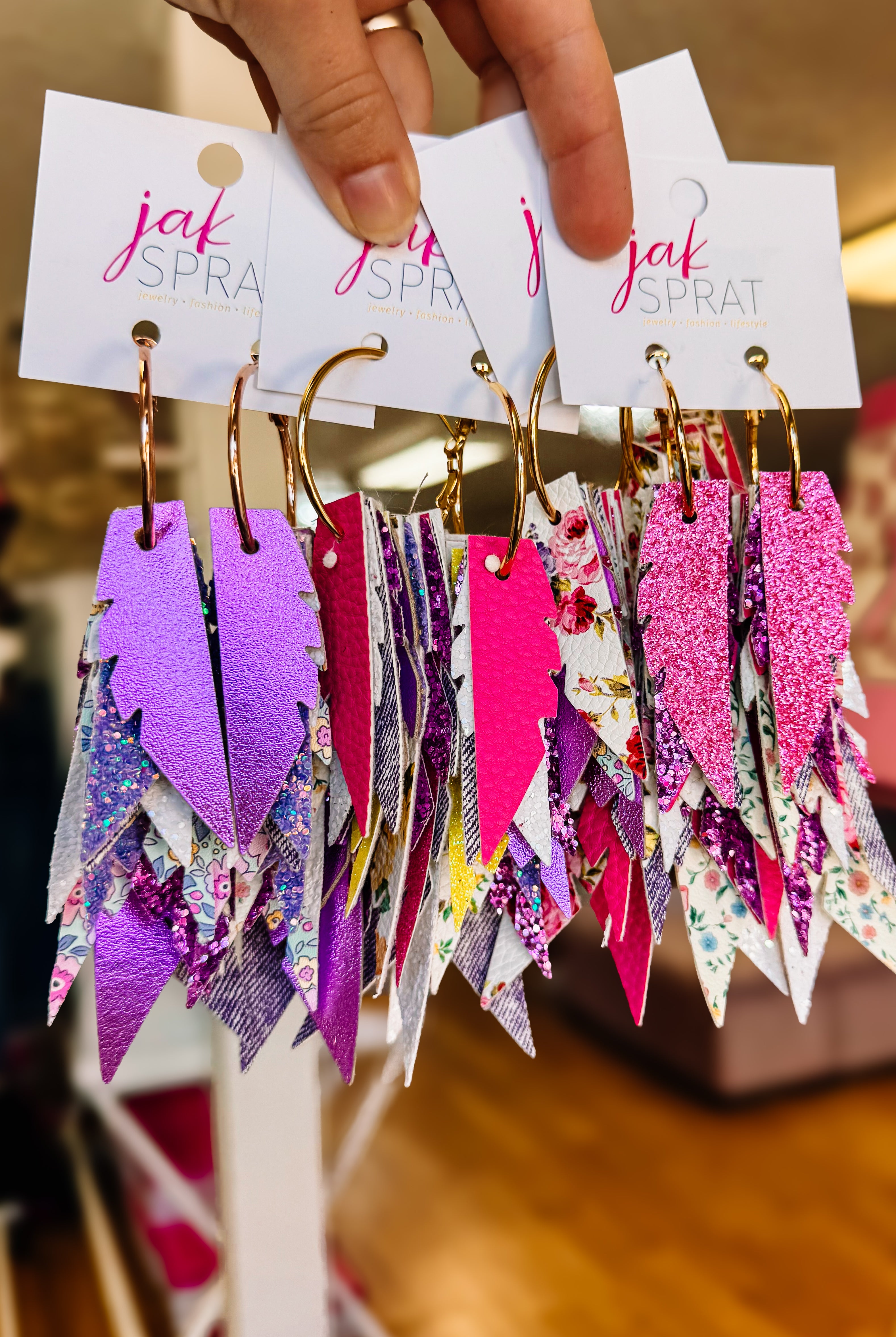 Jak Sprat Florals Collection: Fabulous Feather Dangles-Earrings-Dear Me Southern Boutique, located in DeRidder, Louisiana