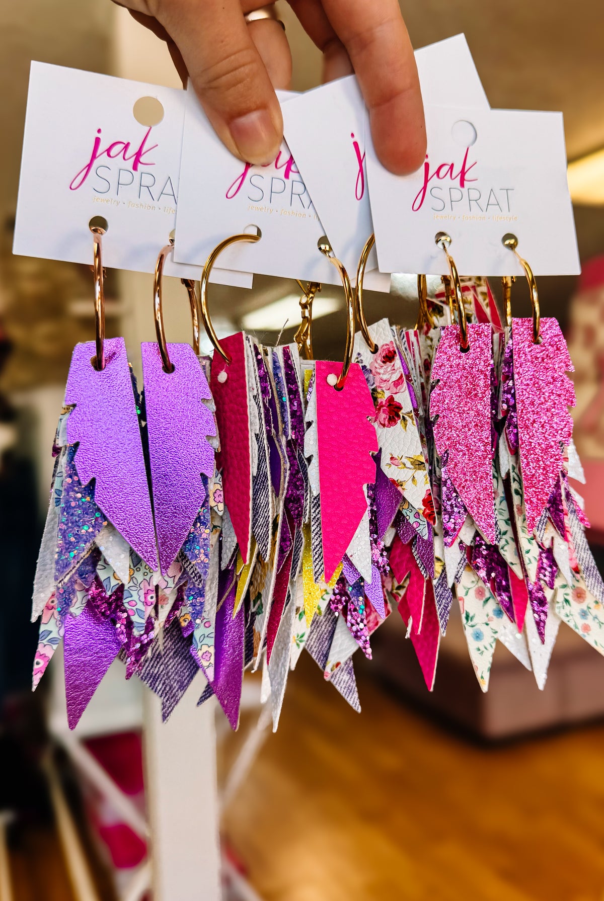 Jak Sprat Florals Collection: Fabulous Feather Dangles-Jewelry - Earrings-Dear Me Southern Boutique, located in DeRidder, Louisiana