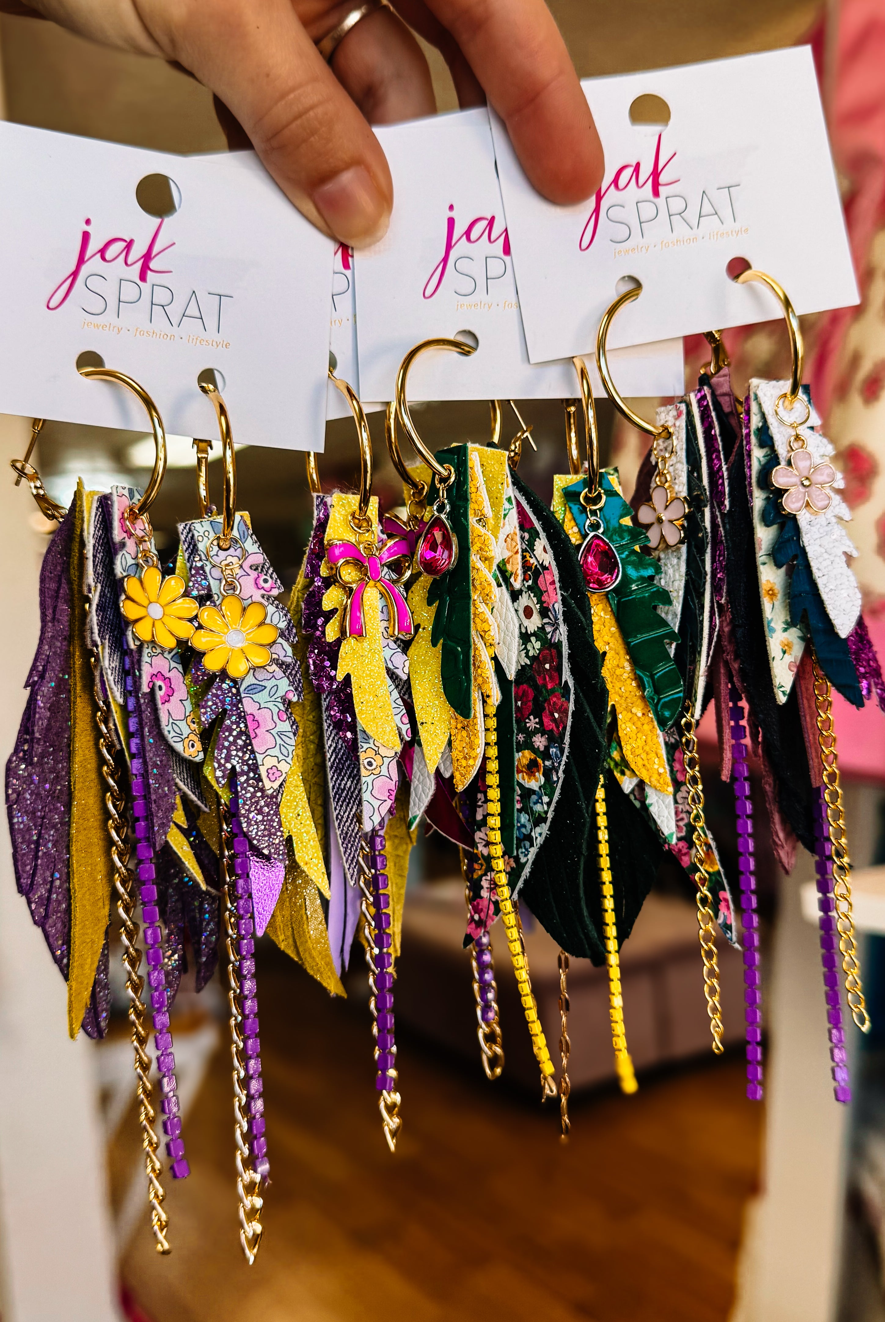 Jak Sprat Florals Collection: Mini Mic Drop Dangles-Earrings-Dear Me Southern Boutique, located in DeRidder, Louisiana