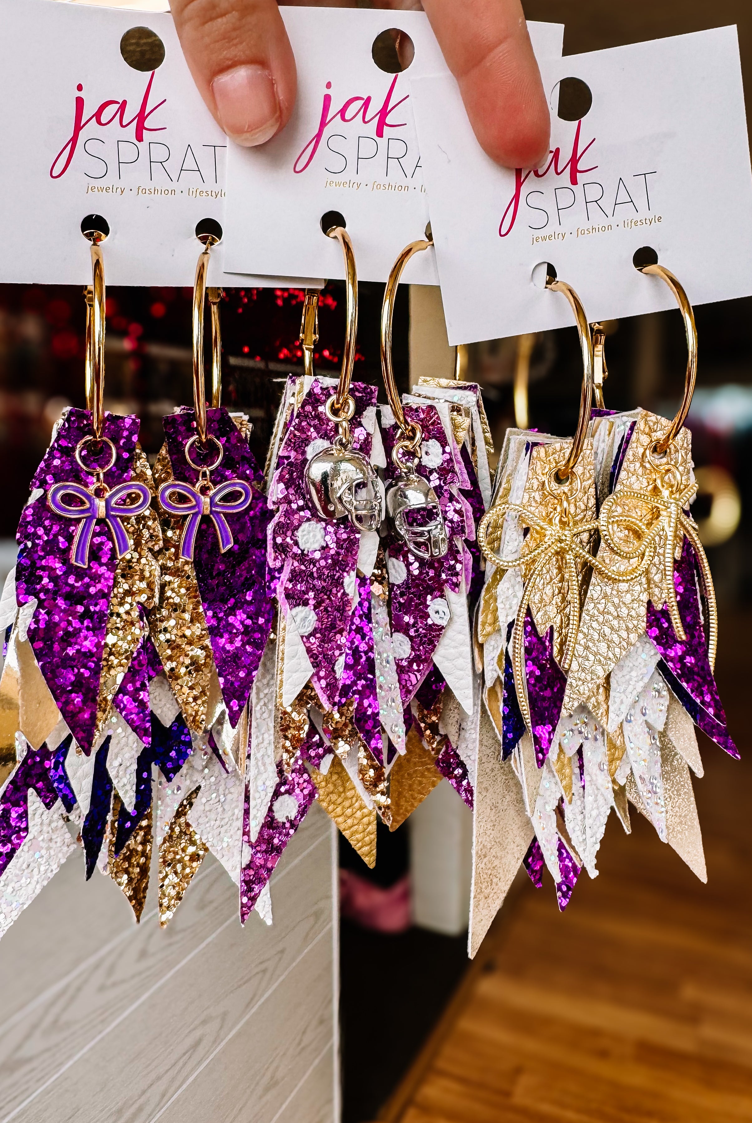 Jak Sprat Game Day Collection: Charmed Fabulous Feather-Earrings-Dear Me Southern Boutique, located in DeRidder, Louisiana