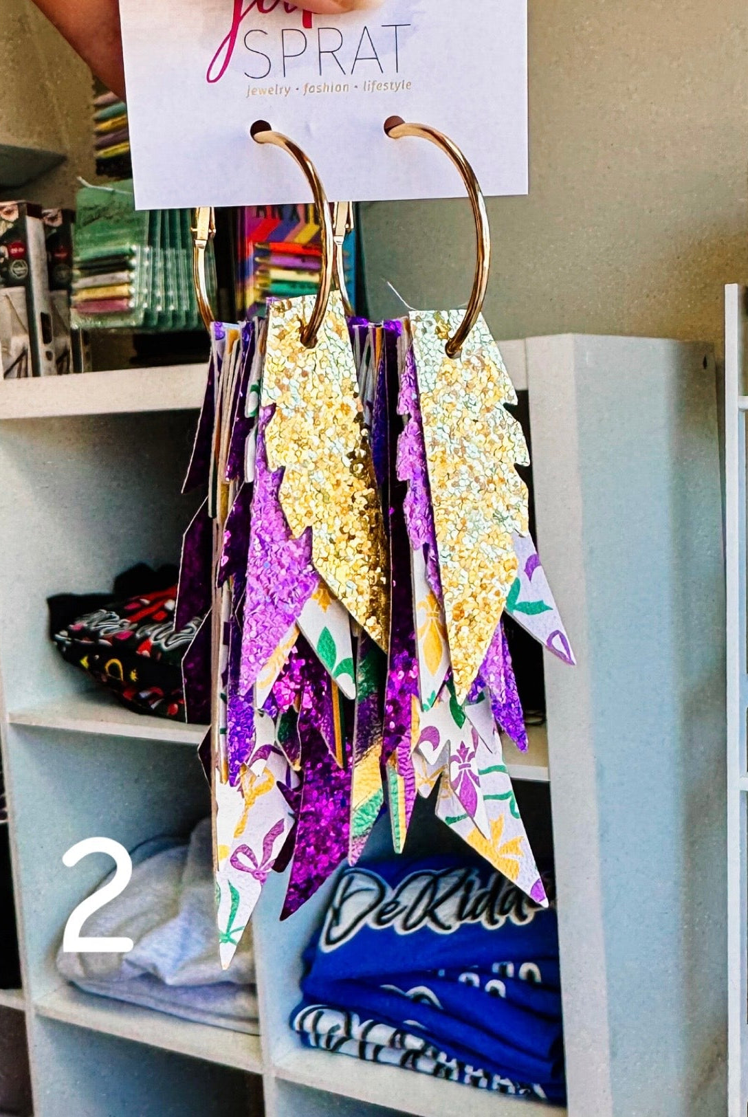 Jak Sprat Mardi Gras Collection: Fabulous Feather Dangles-Earrings-Dear Me Southern Boutique, located in DeRidder, Louisiana