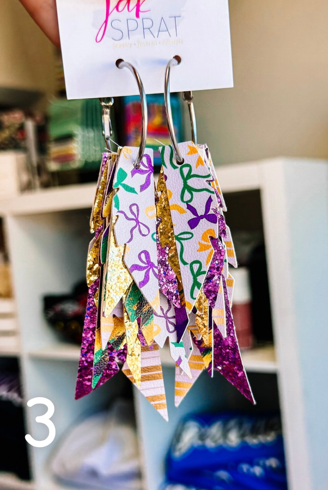 Jak Sprat Mardi Gras Collection: Fabulous Feather Dangles-Earrings-Dear Me Southern Boutique, located in DeRidder, Louisiana