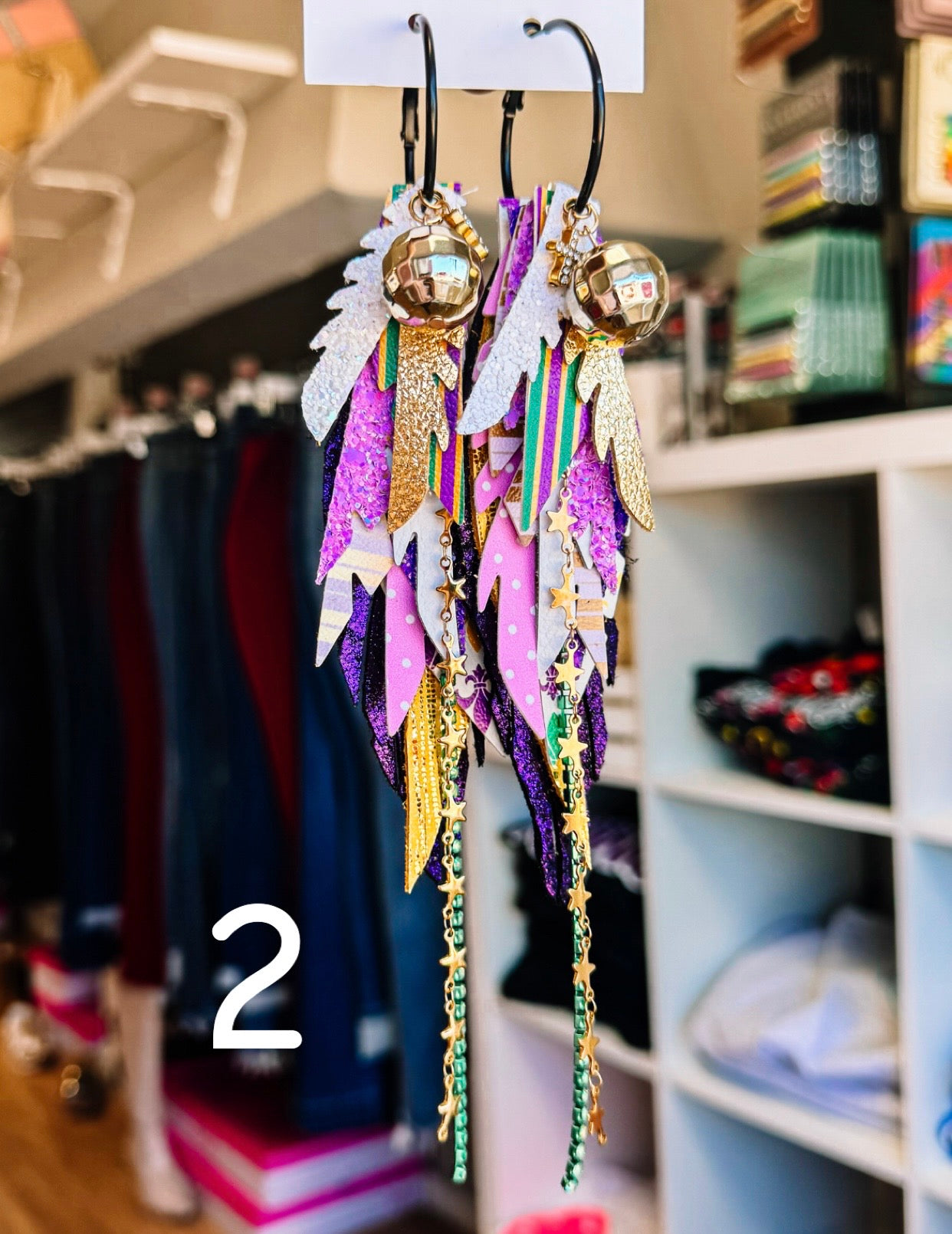 Jak Sprat Mardi Gras Collection: Medium Mic Drop Dangles-Earrings-Dear Me Southern Boutique, located in DeRidder, Louisiana