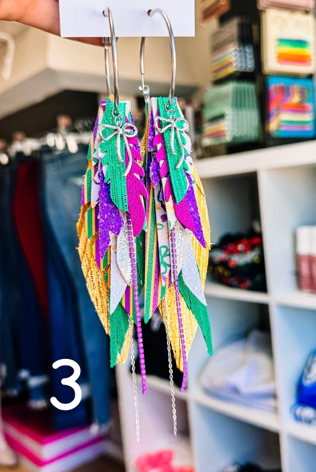 Jak Sprat Mardi Gras Collection: Medium Mic Drop Dangles-Earrings-Dear Me Southern Boutique, located in DeRidder, Louisiana
