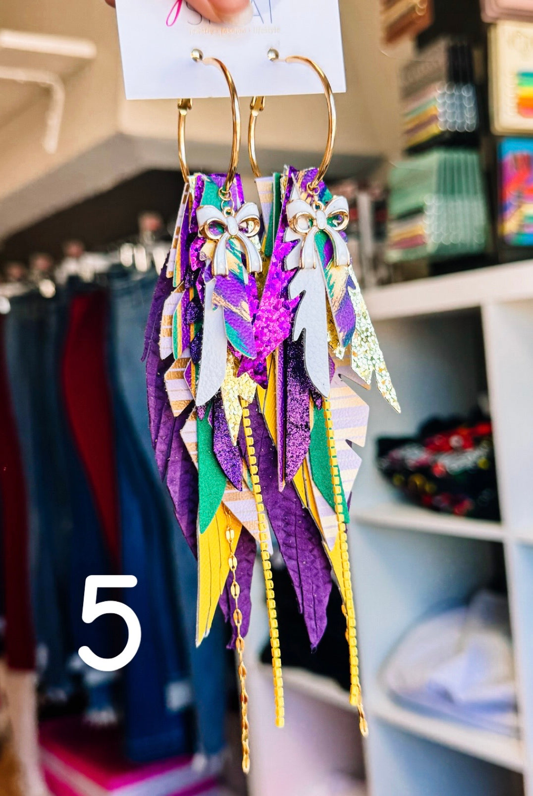 Jak Sprat Mardi Gras Collection: Medium Mic Drop Dangles-Earrings-Dear Me Southern Boutique, located in DeRidder, Louisiana