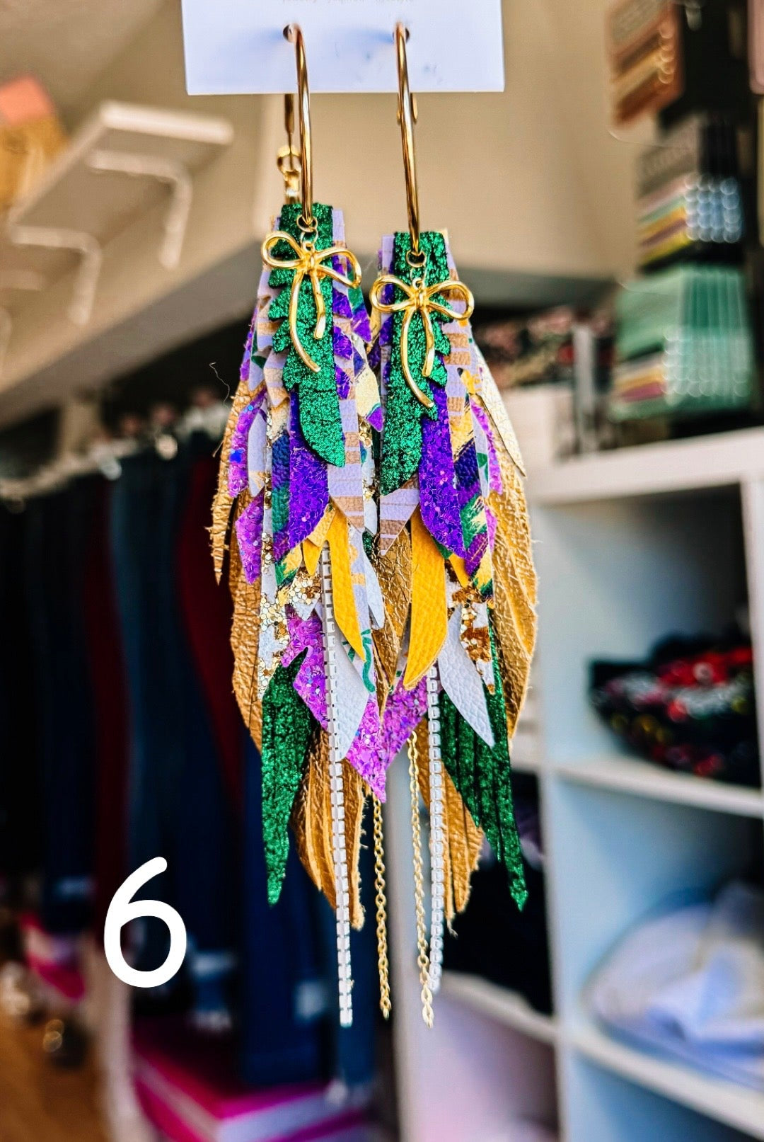 Jak Sprat Mardi Gras Collection: Medium Mic Drop Dangles-Earrings-Dear Me Southern Boutique, located in DeRidder, Louisiana