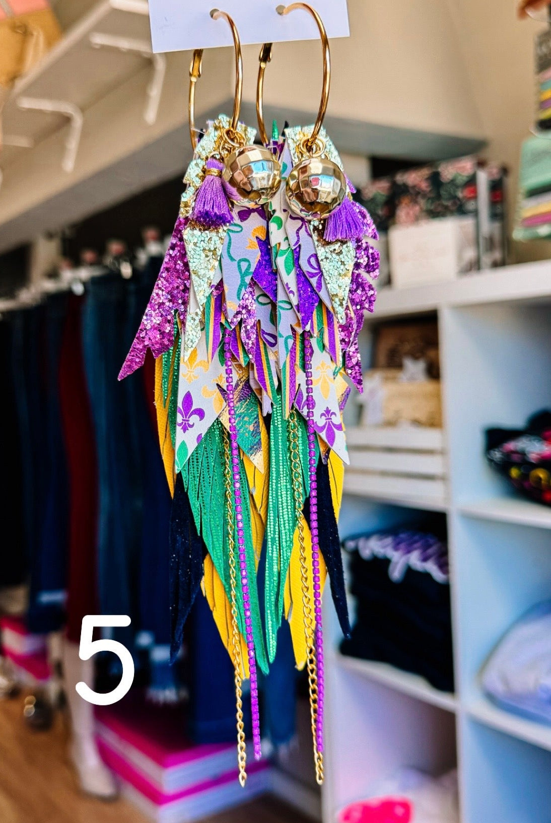 Jak Sprat Mardi Gras Collection: Mega Mic Drop-Earrings-Dear Me Southern Boutique, located in DeRidder, Louisiana