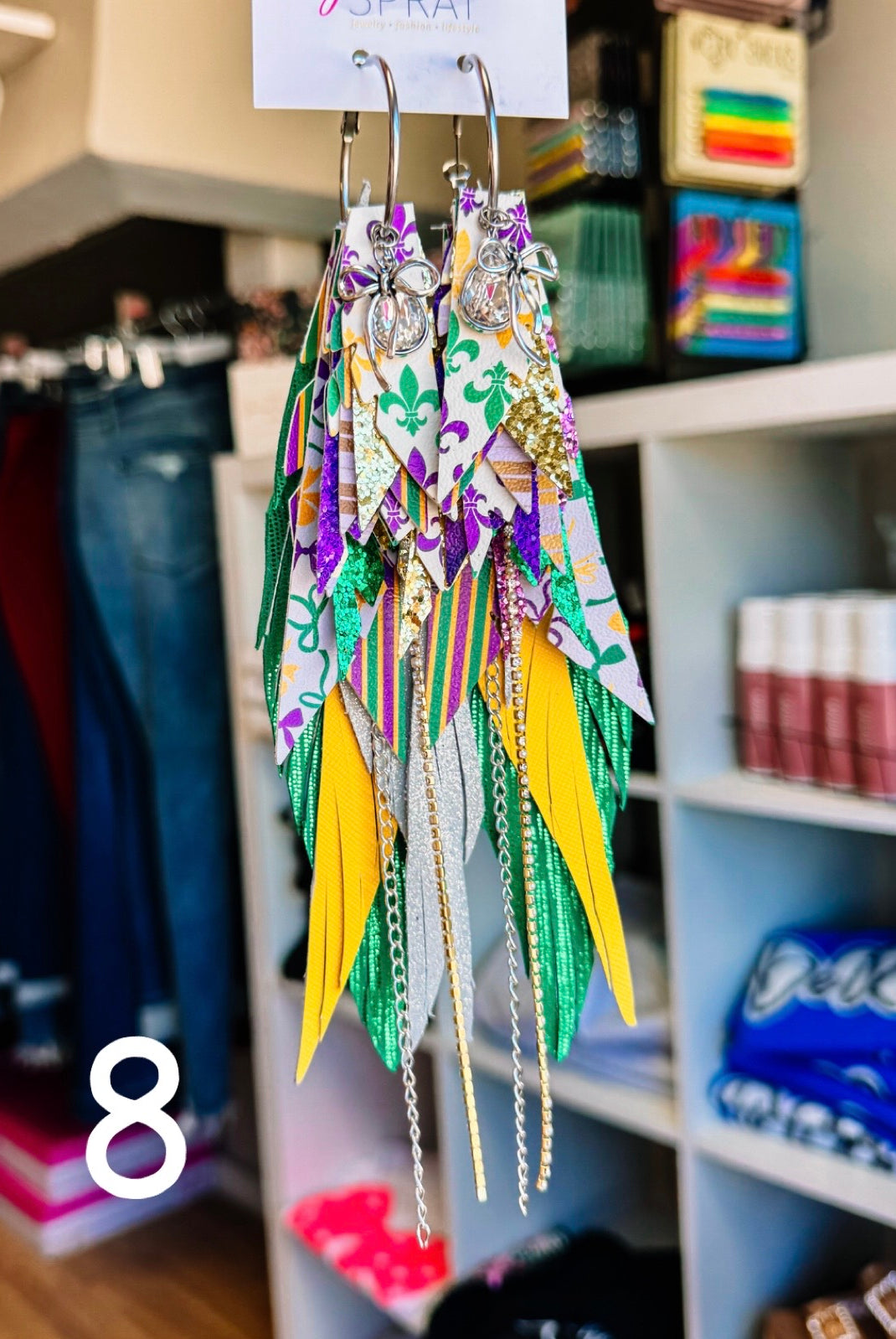 Jak Sprat Mardi Gras Collection: Mega Mic Drop-Earrings-Dear Me Southern Boutique, located in DeRidder, Louisiana