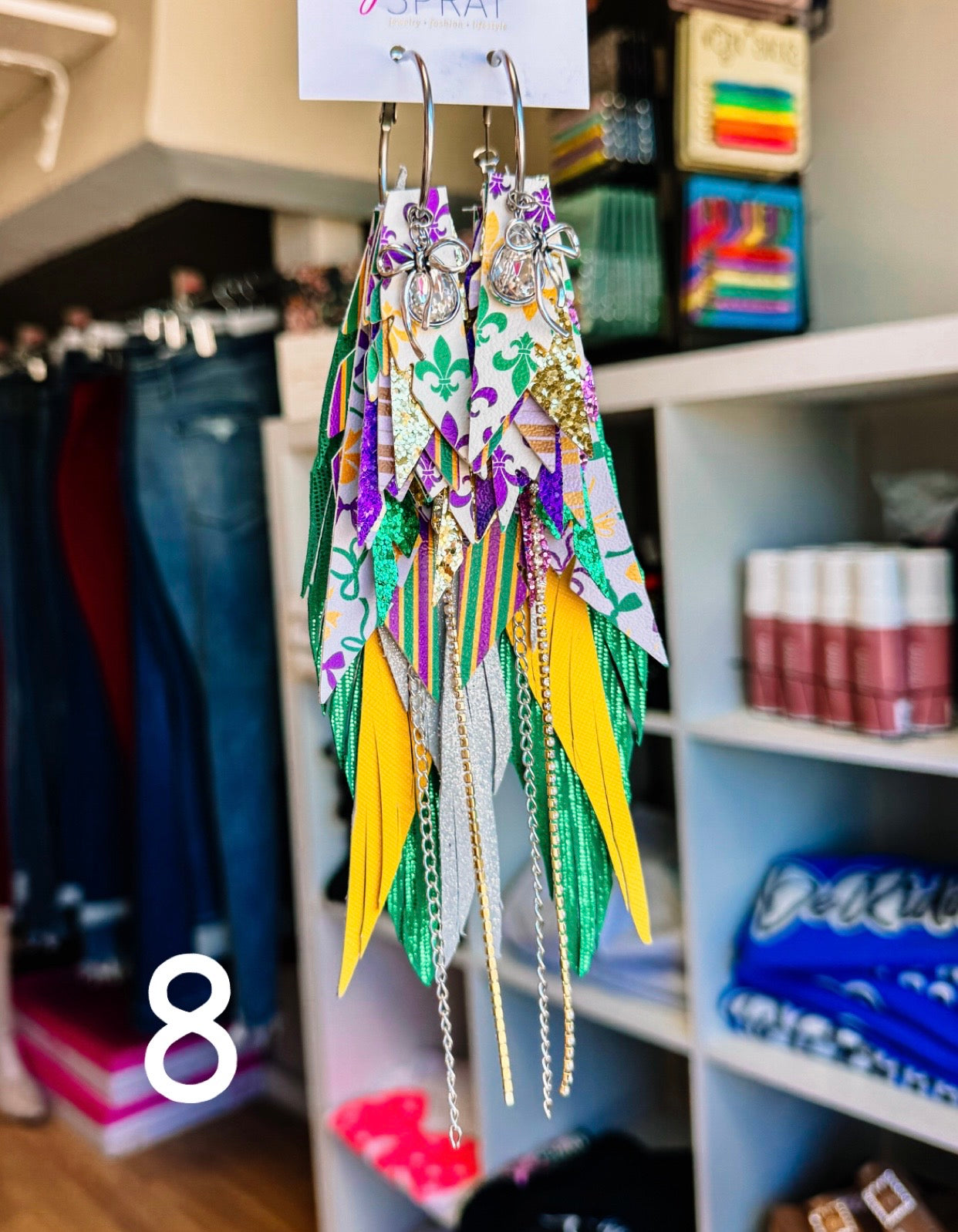 Jak Sprat Mardi Gras Collection: Mega Mic Drop-Earrings-Dear Me Southern Boutique, located in DeRidder, Louisiana