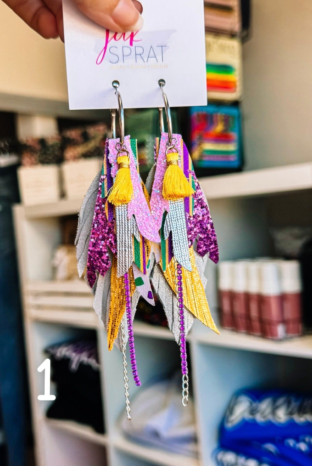 Jak Sprat Mardi Gras Collection: Mini Mic Drop Dangles-Earrings-Dear Me Southern Boutique, located in DeRidder, Louisiana