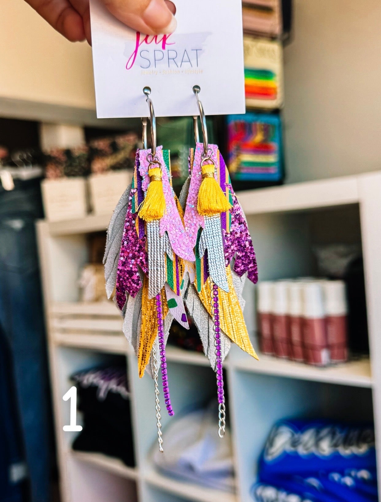 Jak Sprat Mardi Gras Collection: Mini Mic Drop Dangles-Earrings-Dear Me Southern Boutique, located in DeRidder, Louisiana