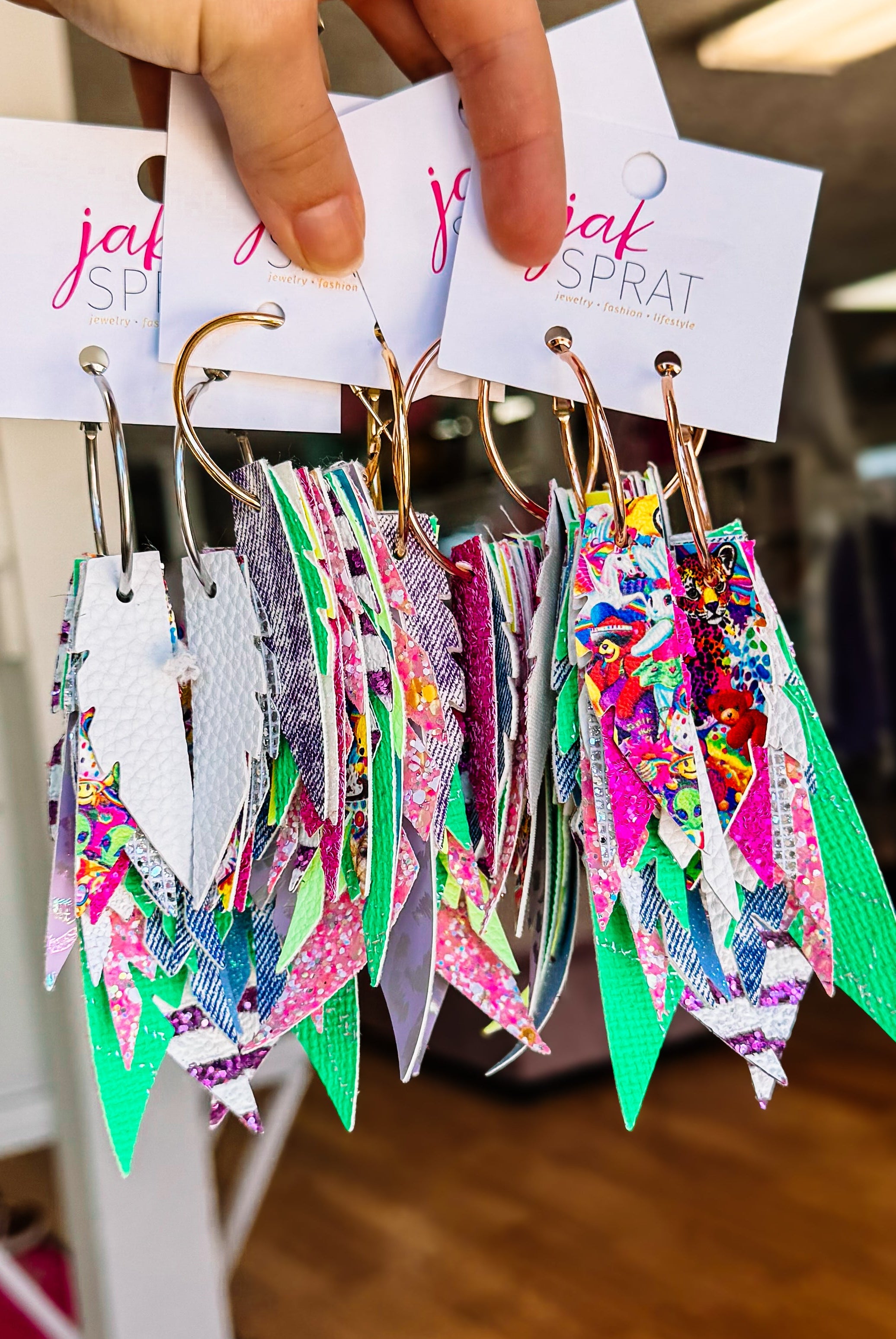 Jak Sprat Neon Collection: Fabulous Feather Dangles-Earrings-Dear Me Southern Boutique, located in DeRidder, Louisiana