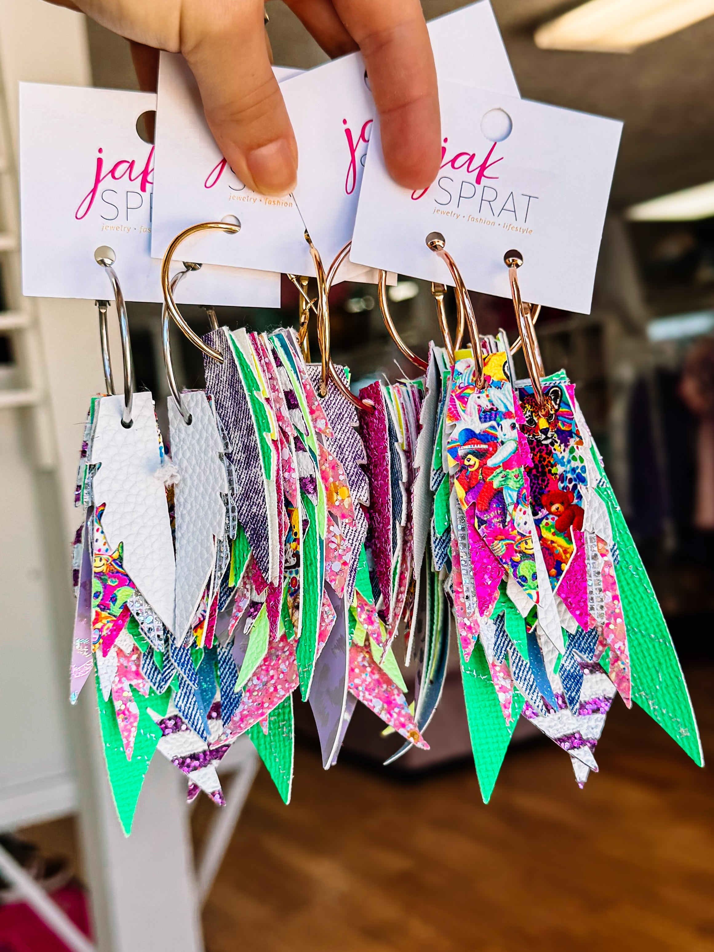 Jak Sprat Neon Collection: Fabulous Feather Dangles-Earrings-Dear Me Southern Boutique, located in DeRidder, Louisiana