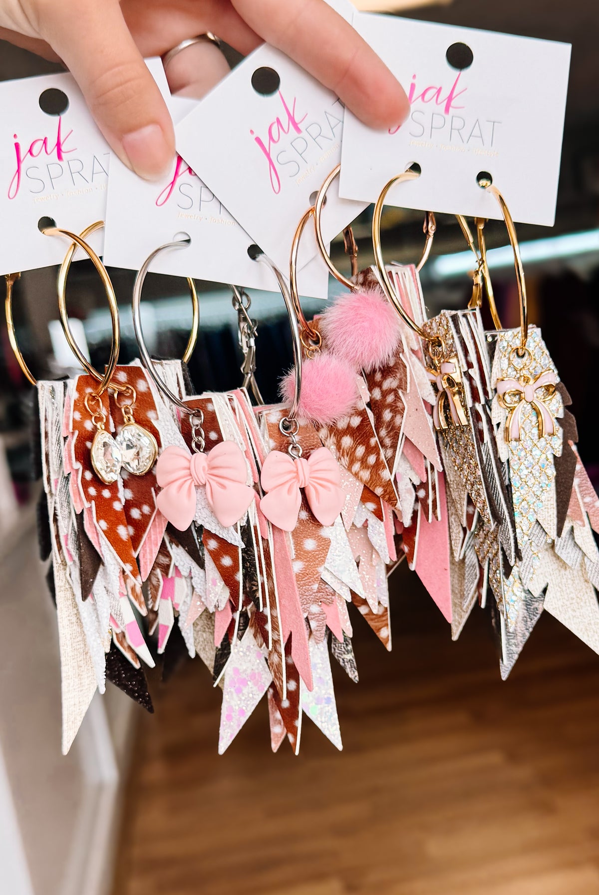 Jak Sprat Oh Deer, She's Cute Collection: Charmed Fabulous Feather Dangles-Jewelry - Earrings-Dear Me Southern Boutique, located in DeRidder, Louisiana