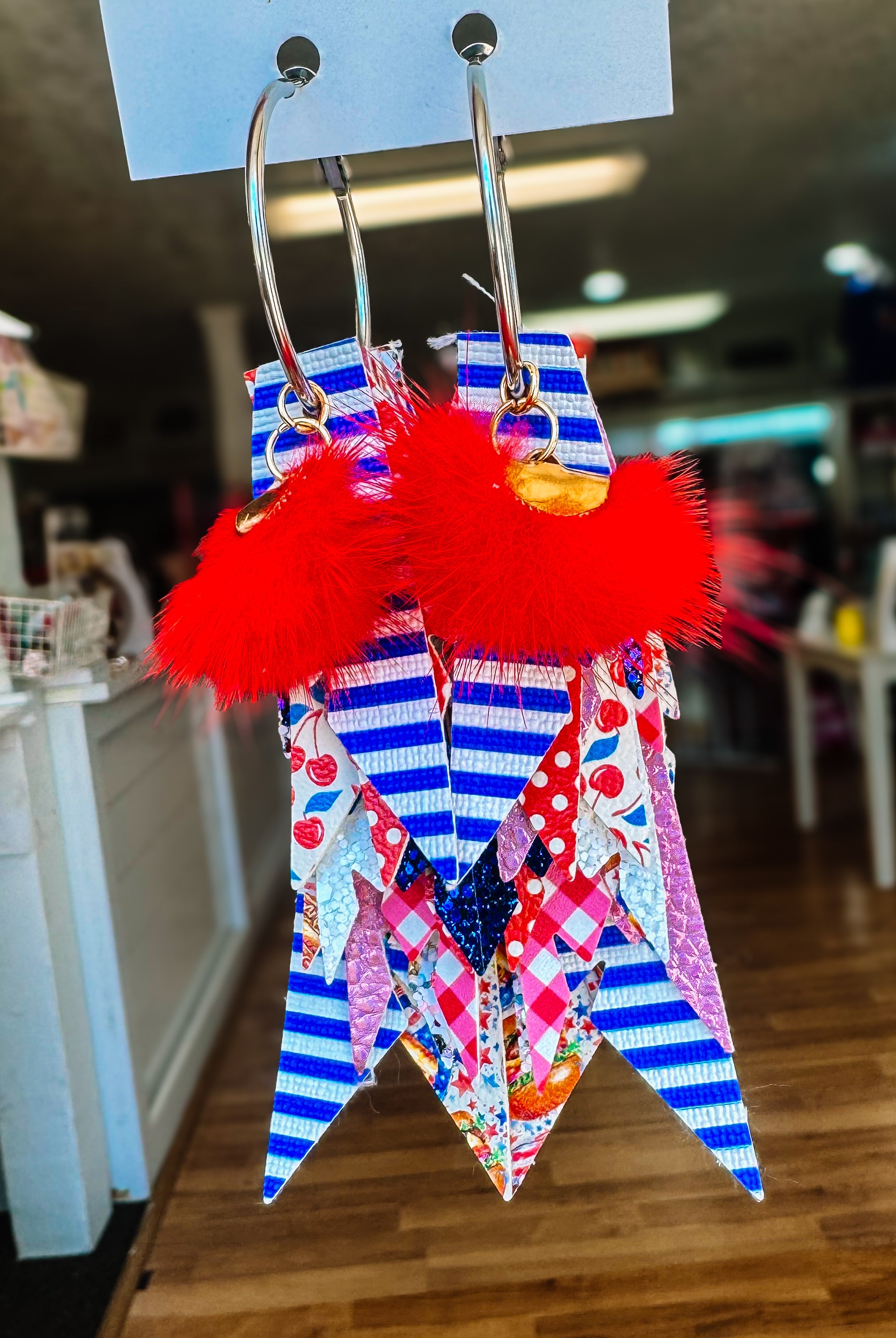 Jak Sprat Party Like It's 1776 Collection: Charmed Fabulous Feather Dangles-Earrings-Dear Me Southern Boutique, located in DeRidder, Louisiana
