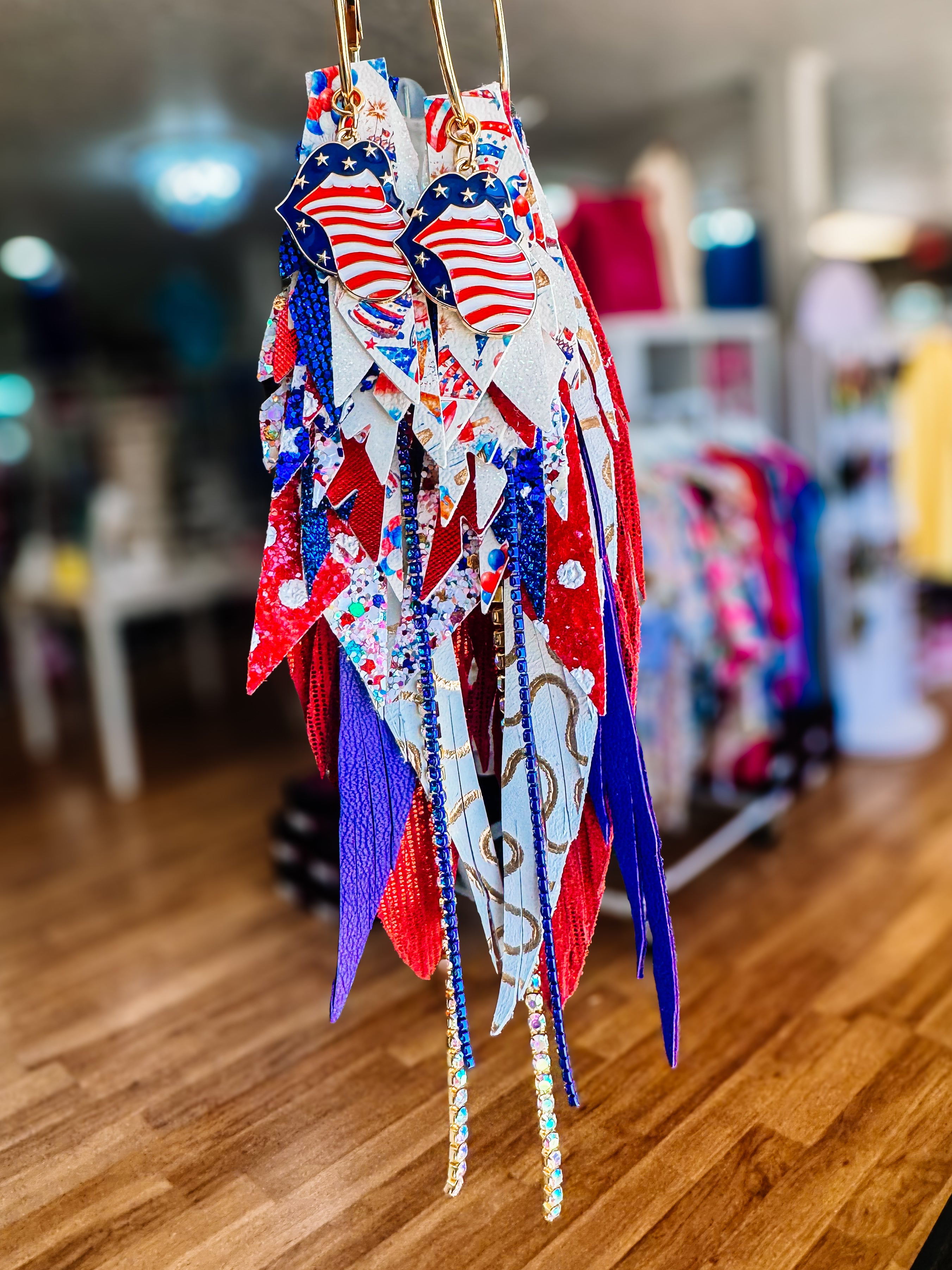 Jak Sprat Party Like It's 1776 Collection: Mega Mic Drop-Earrings-Dear Me Southern Boutique, located in DeRidder, Louisiana