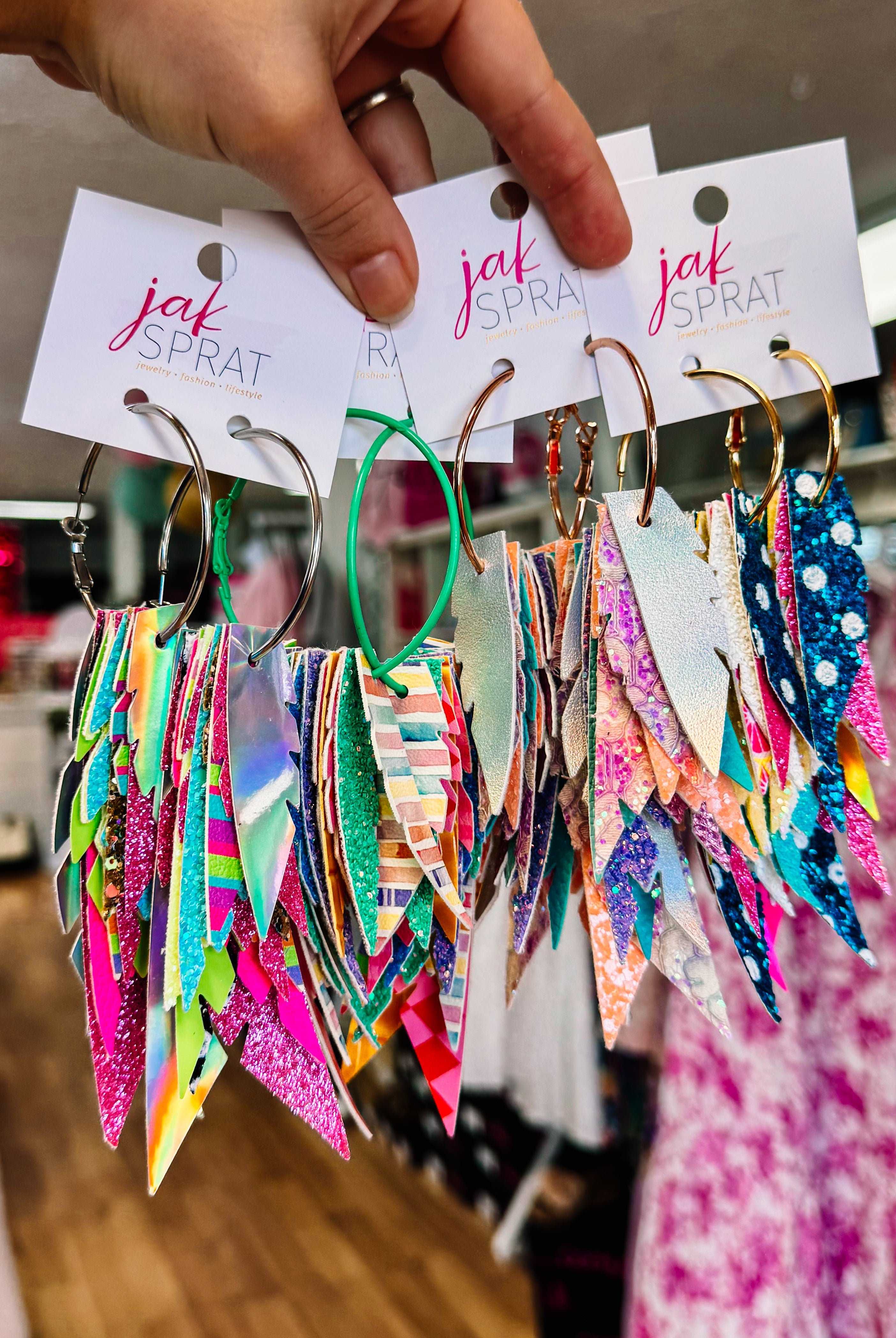 Jak Sprat Party Palette Collection: Fabulous Feather Dangles-Earrings-Dear Me Southern Boutique, located in DeRidder, Louisiana