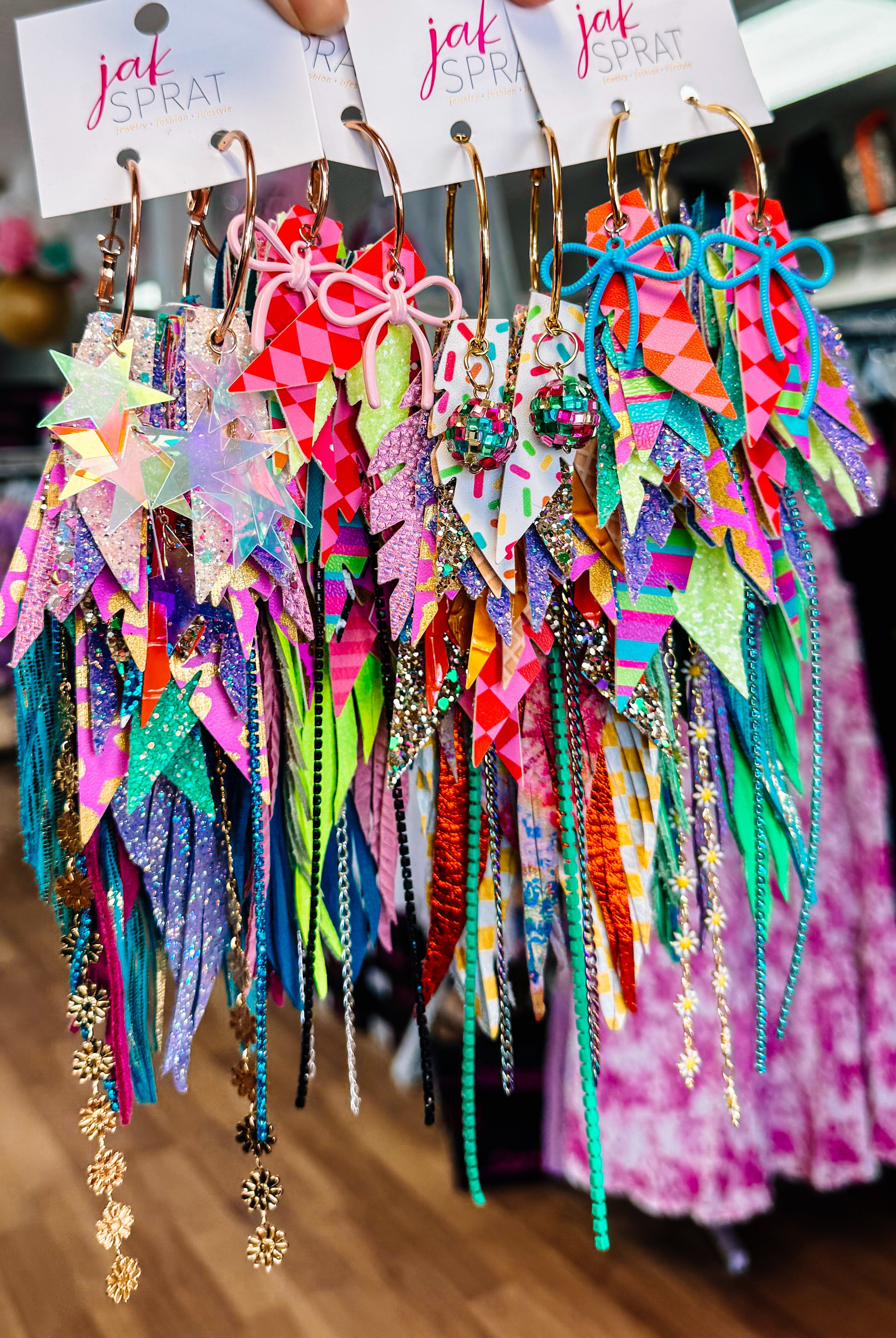 Jak Sprat Party Palette Collection: Mega Mic Drop Dangles-Earrings-Dear Me Southern Boutique, located in DeRidder, Louisiana