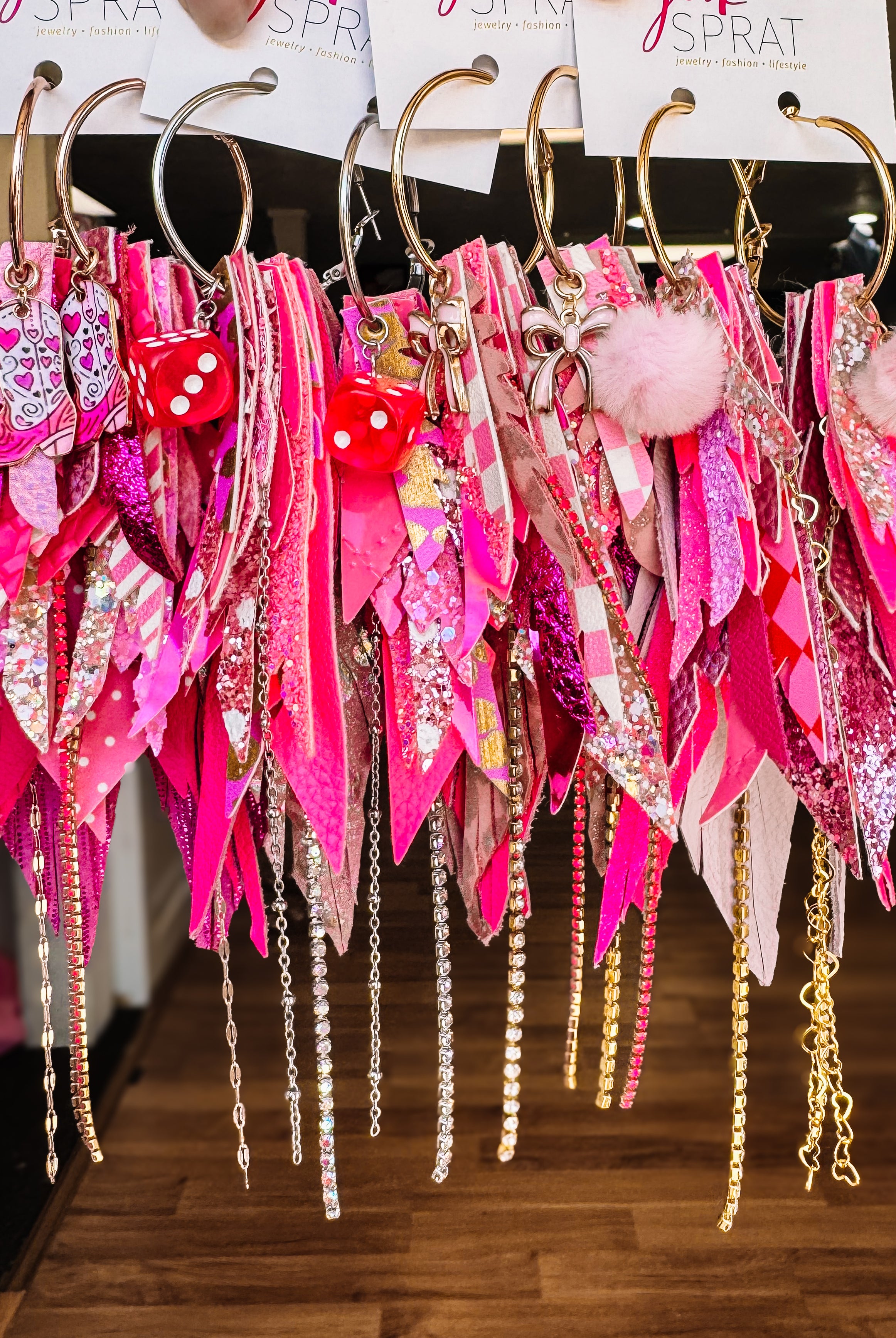 Jak Sprat Pink Monochromatic Collection: Medium Mic Drop Dangles-Earrings-Dear Me Southern Boutique, located in DeRidder, Louisiana