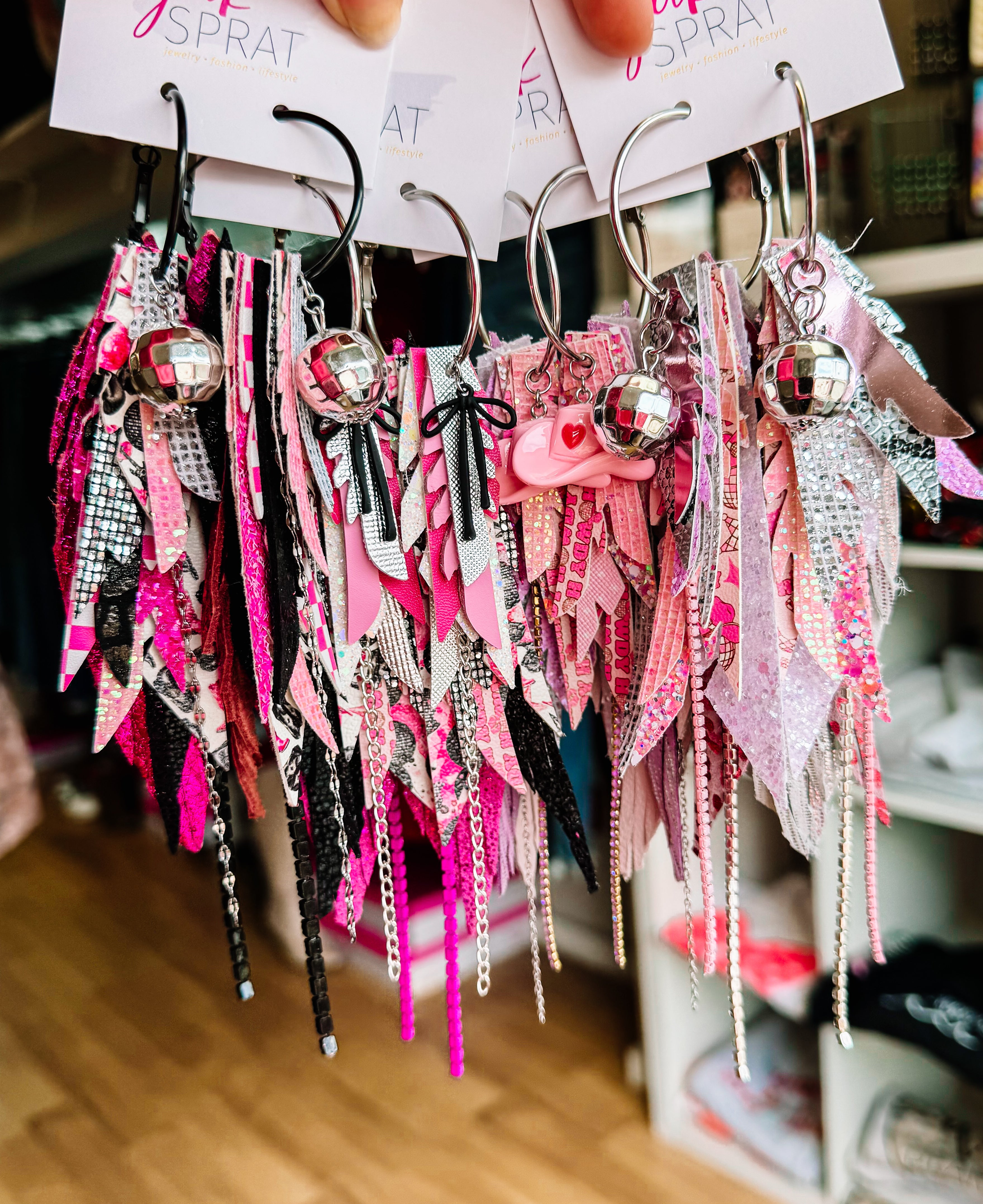 Jak Sprat Pink Pony Club Collection: Medium Mic Drop Dangles-Earrings-Dear Me Southern Boutique, located in DeRidder, Louisiana