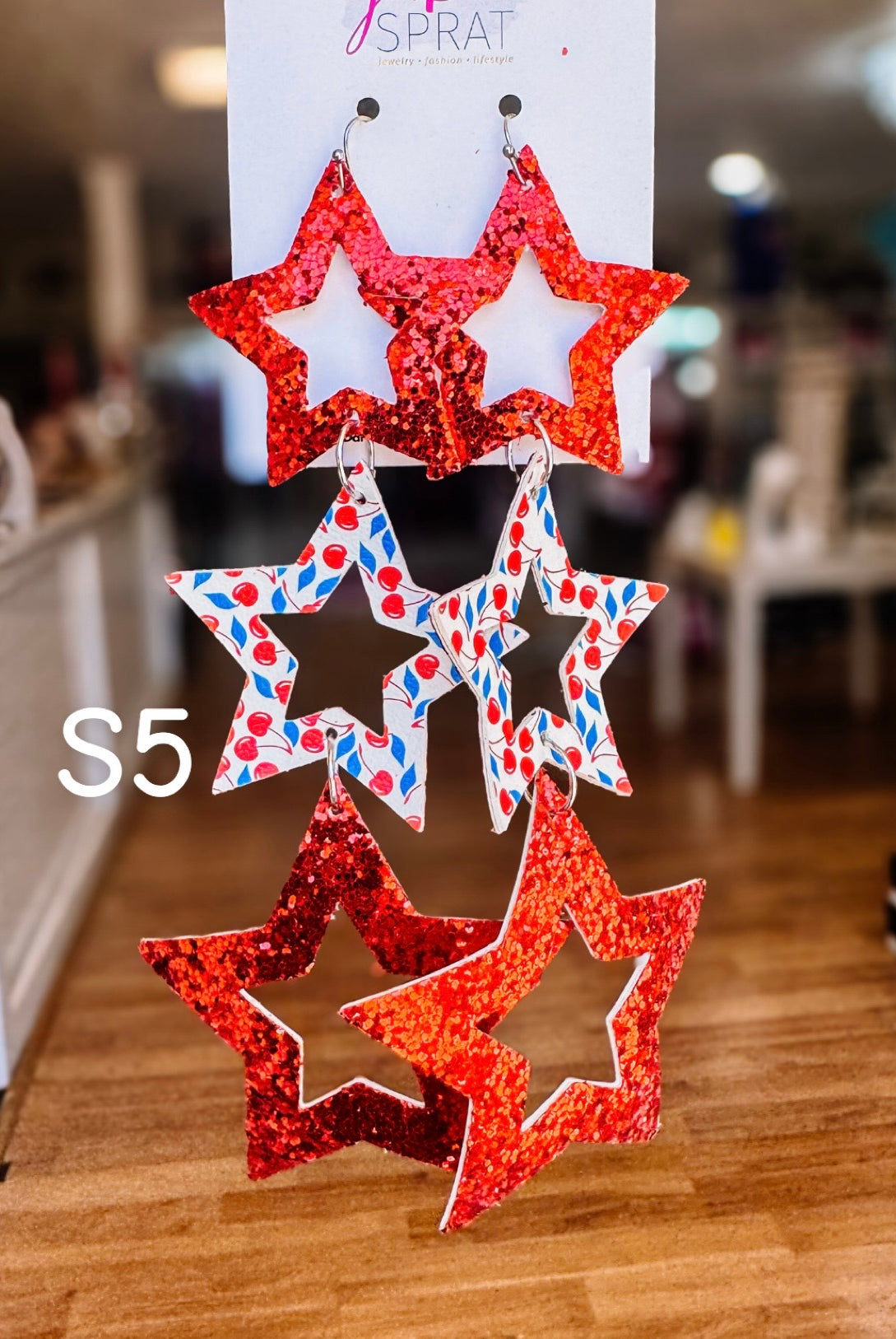 Jak Sprat Red, White & Blue Star Studded Dangles-Earrings-Dear Me Southern Boutique, located in DeRidder, Louisiana