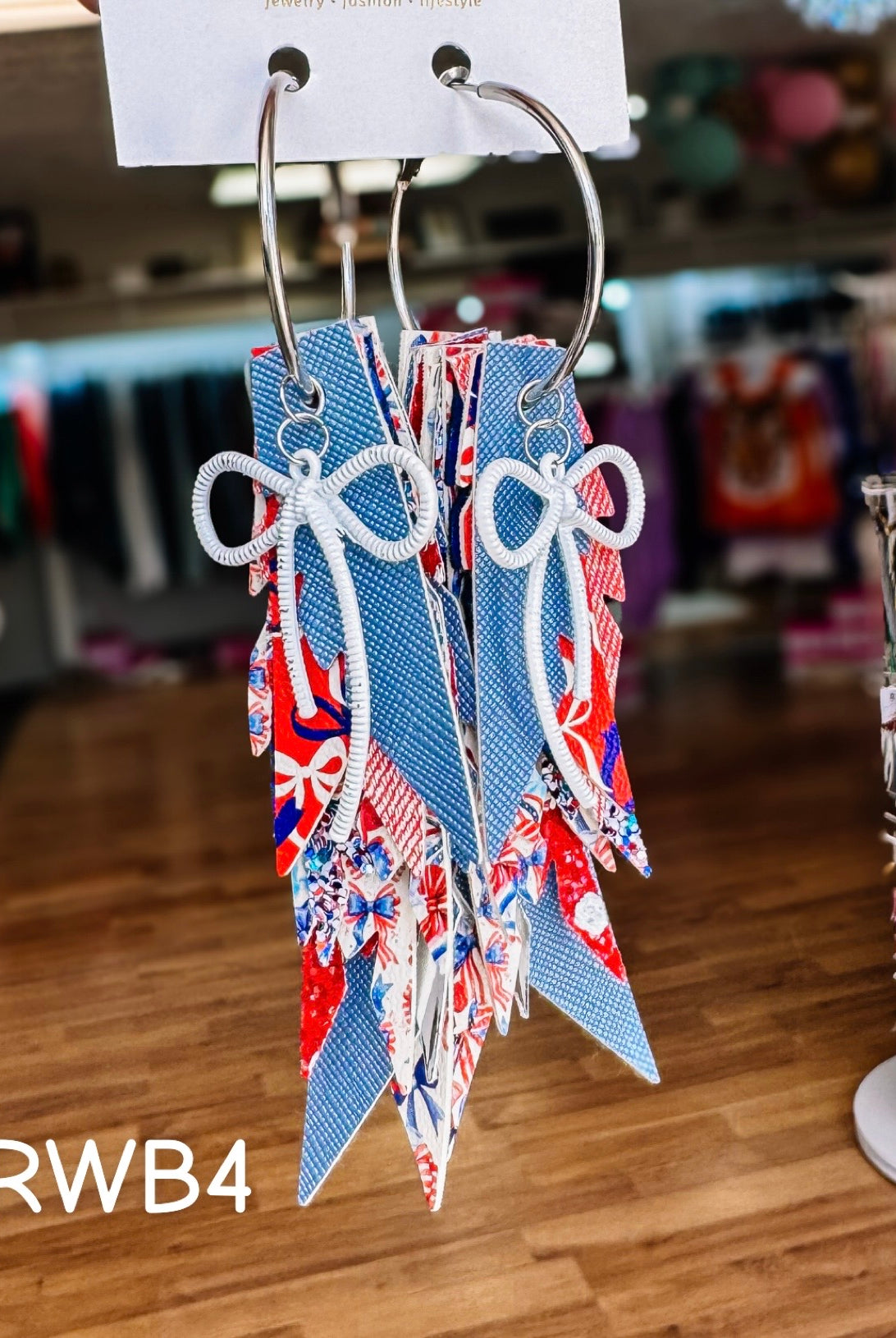 Jak Sprat Red, White, & Bows Collection: Charmed Fabulous Feather Dangles-Earrings-Dear Me Southern Boutique, located in DeRidder, Louisiana