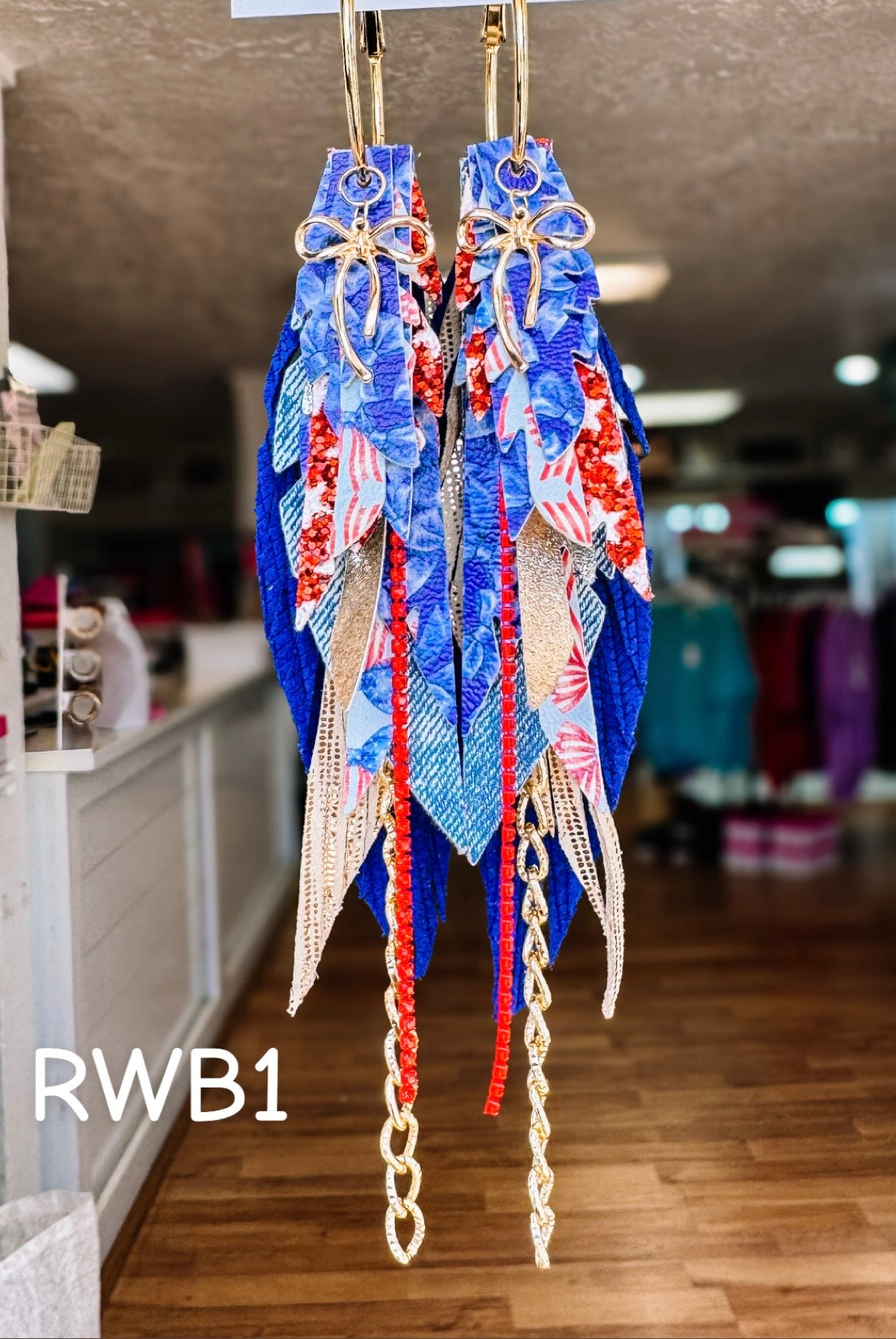 Jak Sprat Red, White, & Bows Collection: Medium Mic Drop Dangles-Earrings-Dear Me Southern Boutique, located in DeRidder, Louisiana
