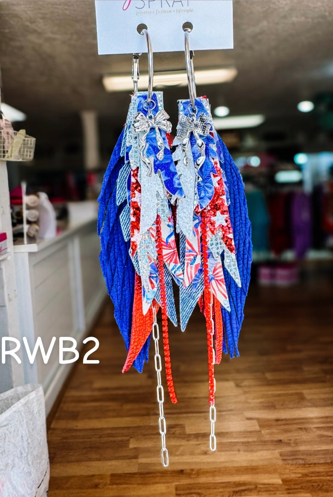 Jak Sprat Red, White, & Bows Collection: Medium Mic Drop Dangles-Earrings-Dear Me Southern Boutique, located in DeRidder, Louisiana