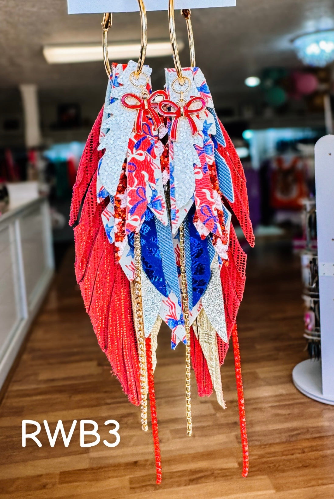 Jak Sprat Red, White, & Bows Collection: Medium Mic Drop Dangles-Earrings-Dear Me Southern Boutique, located in DeRidder, Louisiana