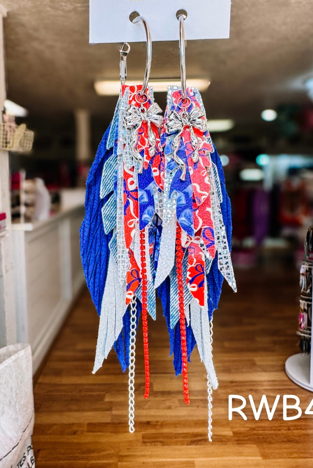 Jak Sprat Red, White, & Bows Collection: Medium Mic Drop Dangles-Earrings-Dear Me Southern Boutique, located in DeRidder, Louisiana