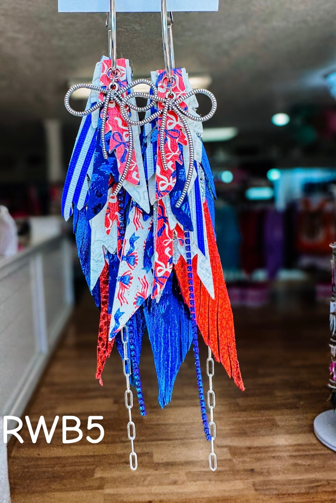 Jak Sprat Red, White, & Bows Collection: Medium Mic Drop Dangles-Earrings-Dear Me Southern Boutique, located in DeRidder, Louisiana