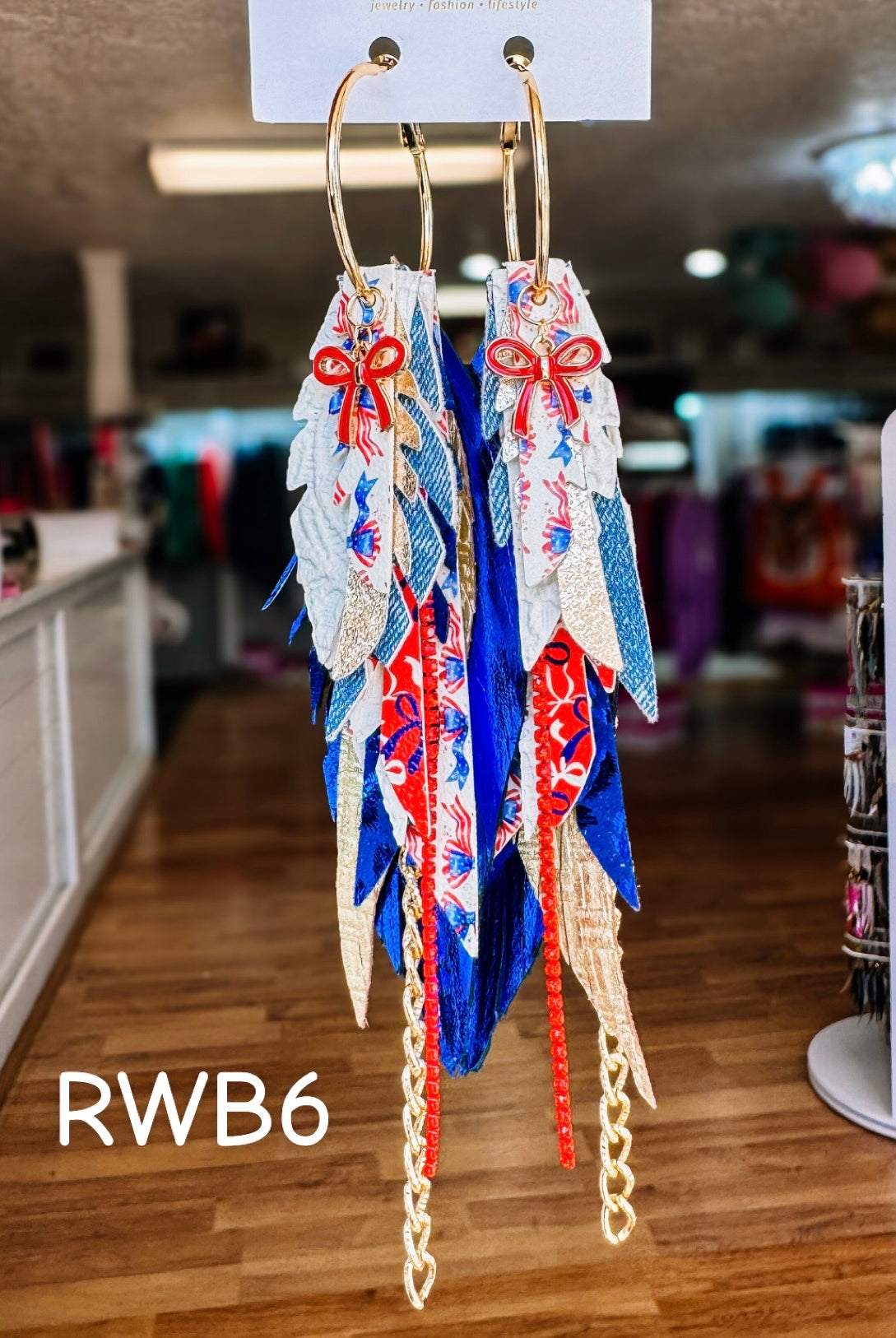 Jak Sprat Red, White, & Bows Collection: Medium Mic Drop Dangles-Earrings-Dear Me Southern Boutique, located in DeRidder, Louisiana