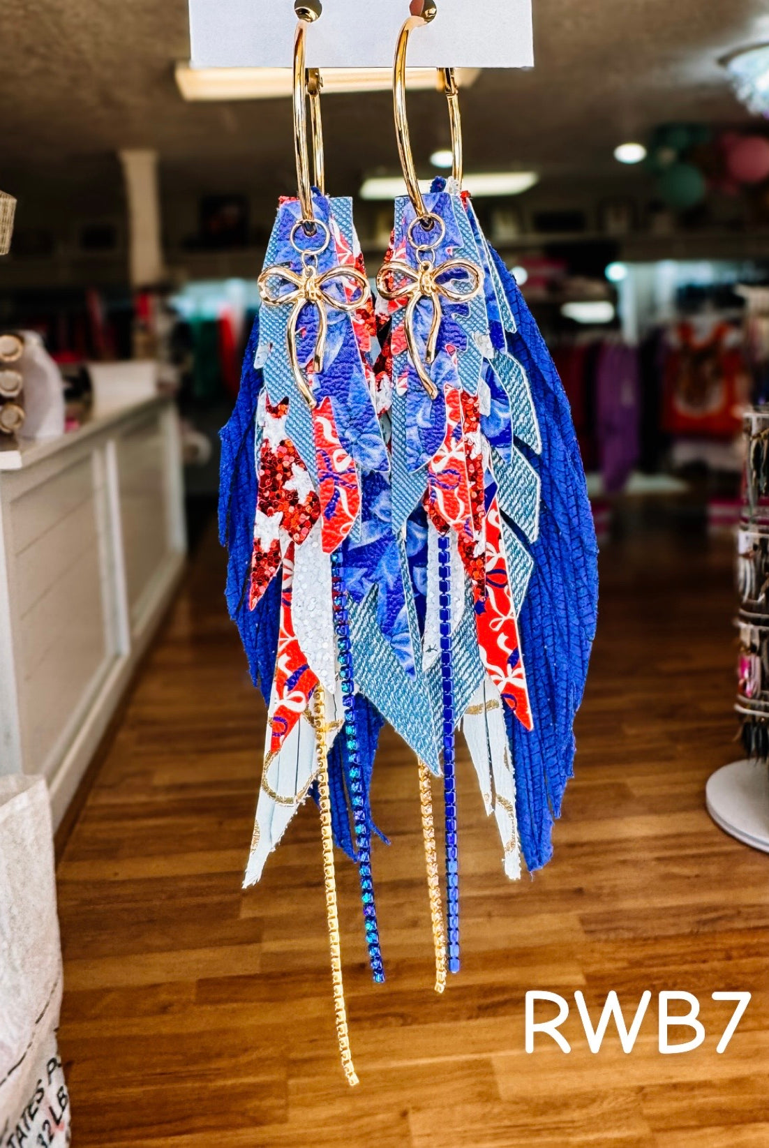 Jak Sprat Red, White, & Bows Collection: Medium Mic Drop Dangles-Earrings-Dear Me Southern Boutique, located in DeRidder, Louisiana