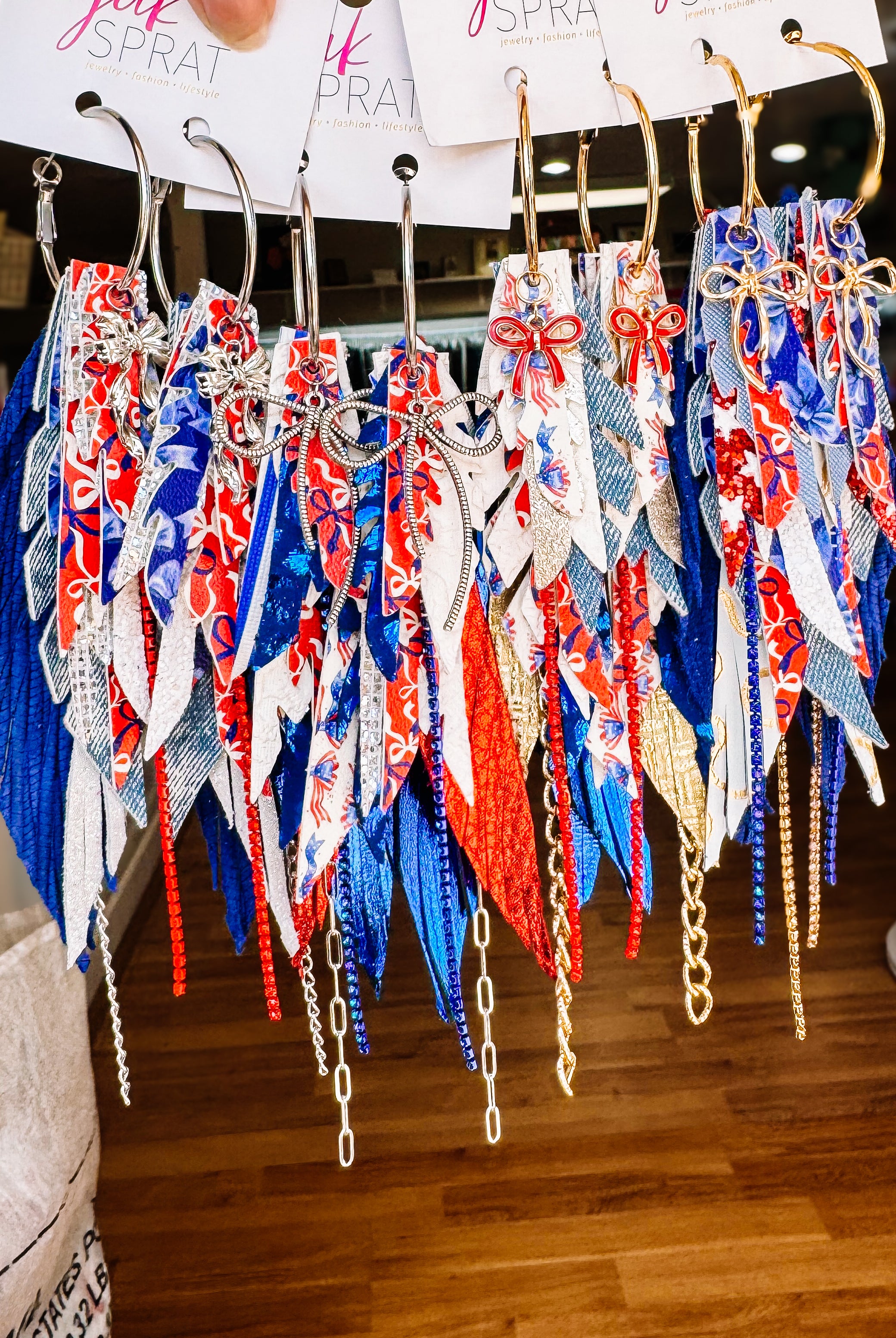 Jak Sprat Red, White, & Bows Collection: Medium Mic Drop Dangles-Earrings-Dear Me Southern Boutique, located in DeRidder, Louisiana