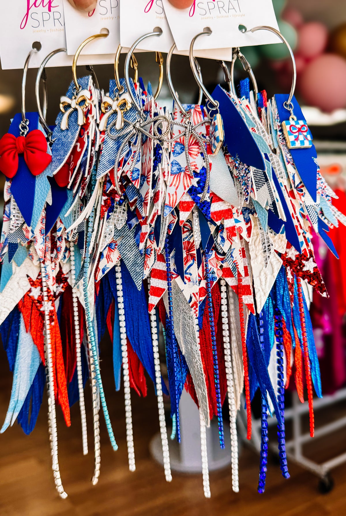 Jak Sprat Red, White, & Bows Collection: Mega Mic Drops-Jewelry - Earrings-Dear Me Southern Boutique, located in DeRidder, Louisiana