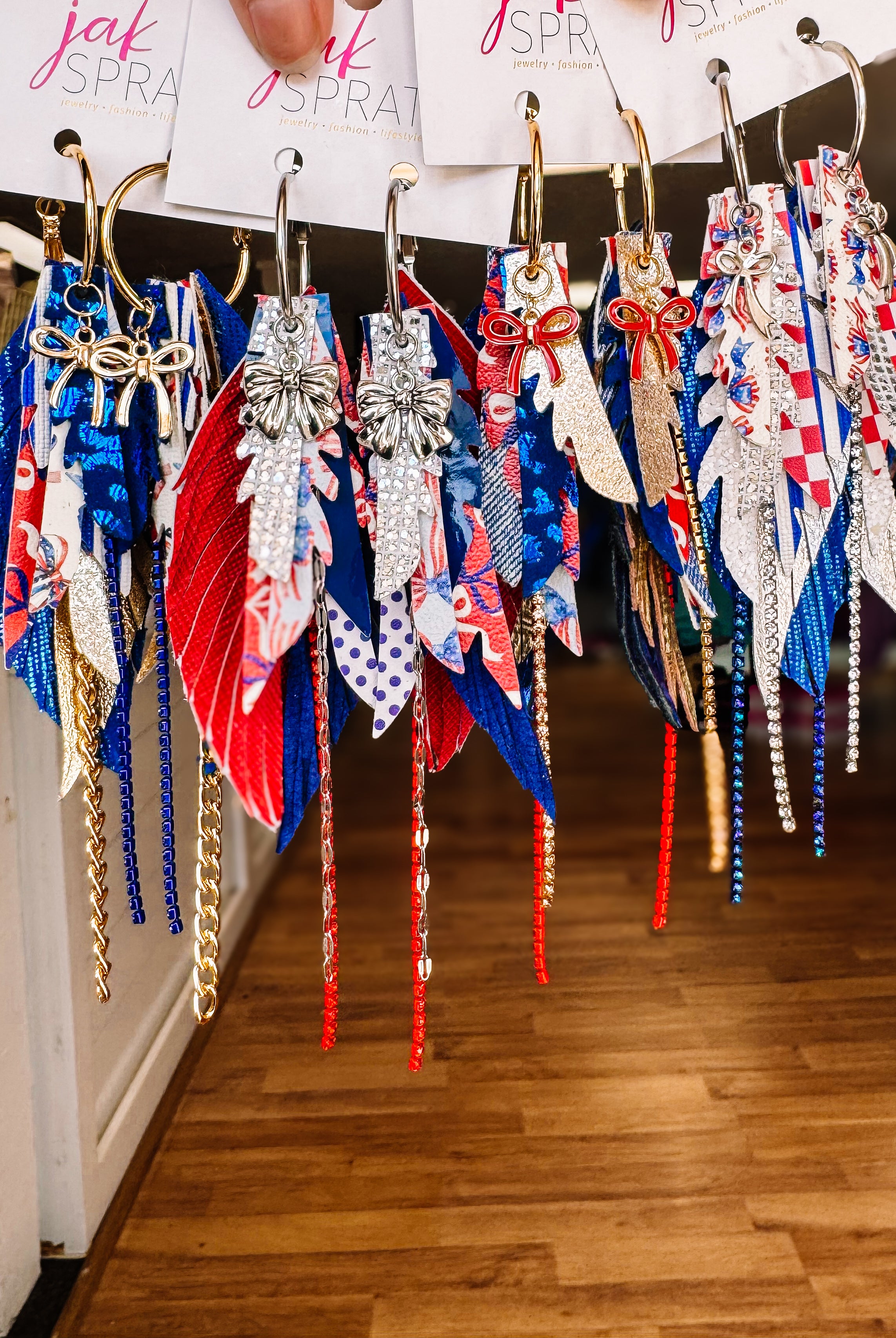 Jak Sprat Red, White & Bows Collection: Mini Mic Drop Dangles-Earrings-Dear Me Southern Boutique, located in DeRidder, Louisiana