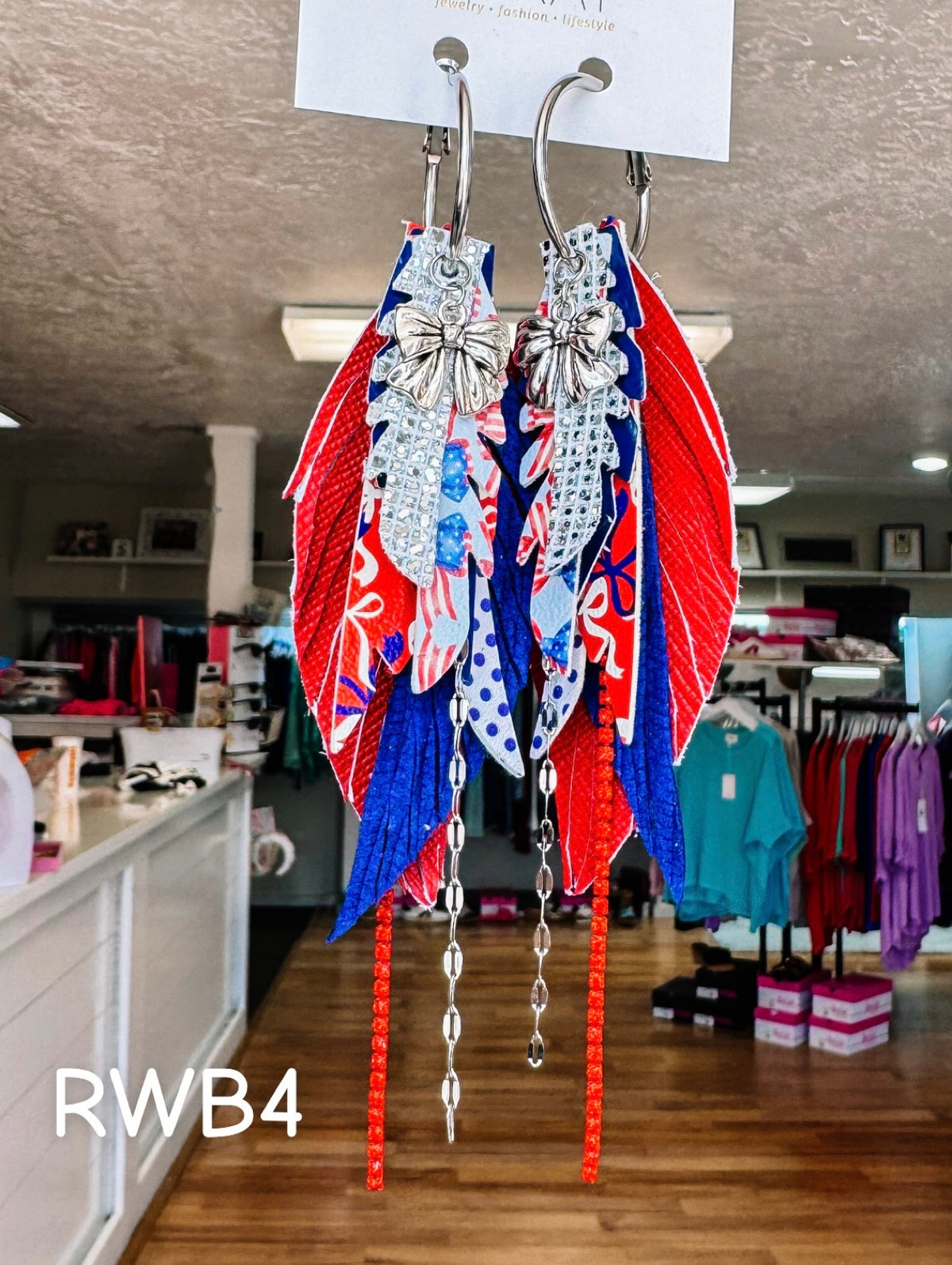 Jak Sprat Red, White & Bows Collection: Mini Mic Drop Dangles-Jewelry - Earrings-Dear Me Southern Boutique, located in DeRidder, Louisiana