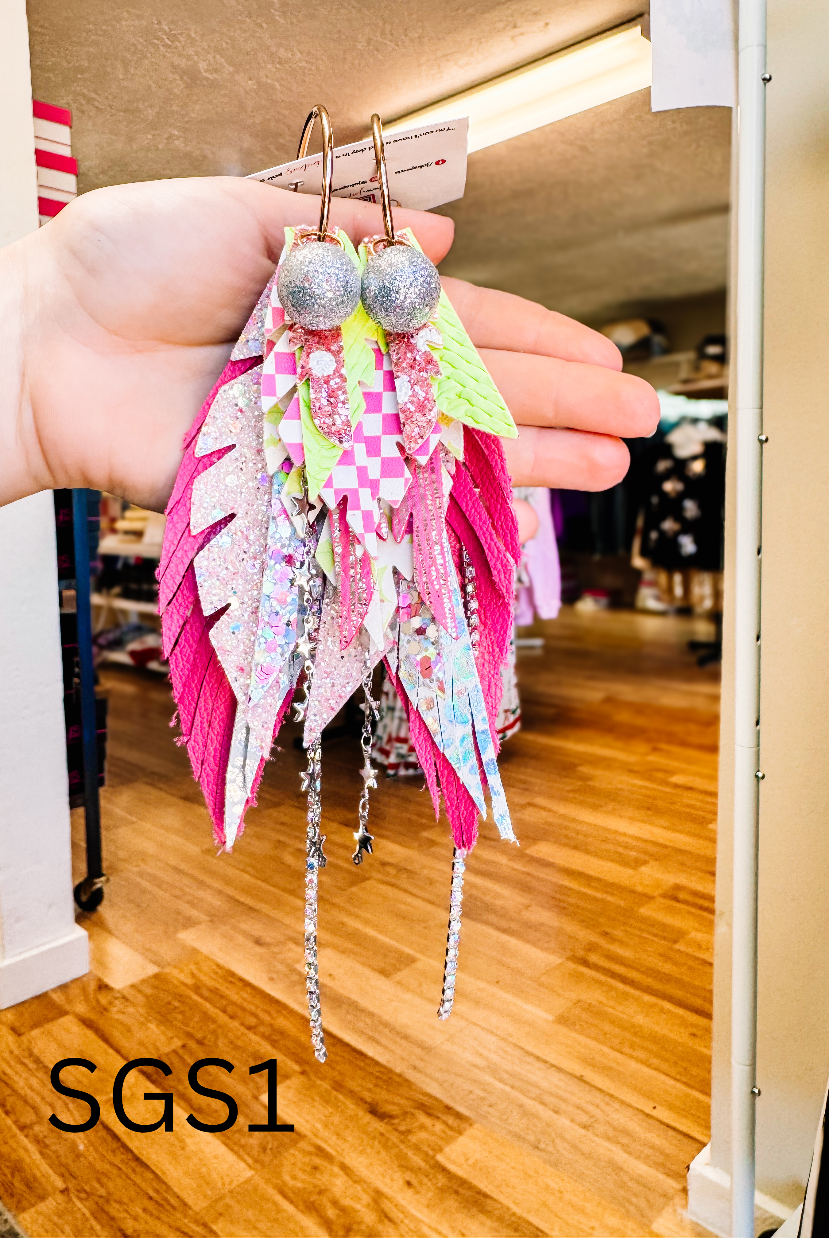 Jak Sprat Sleigh Girl Sleigh Collection: Medium Mic Drop Dangles-Earrings-Dear Me Southern Boutique, located in DeRidder, Louisiana