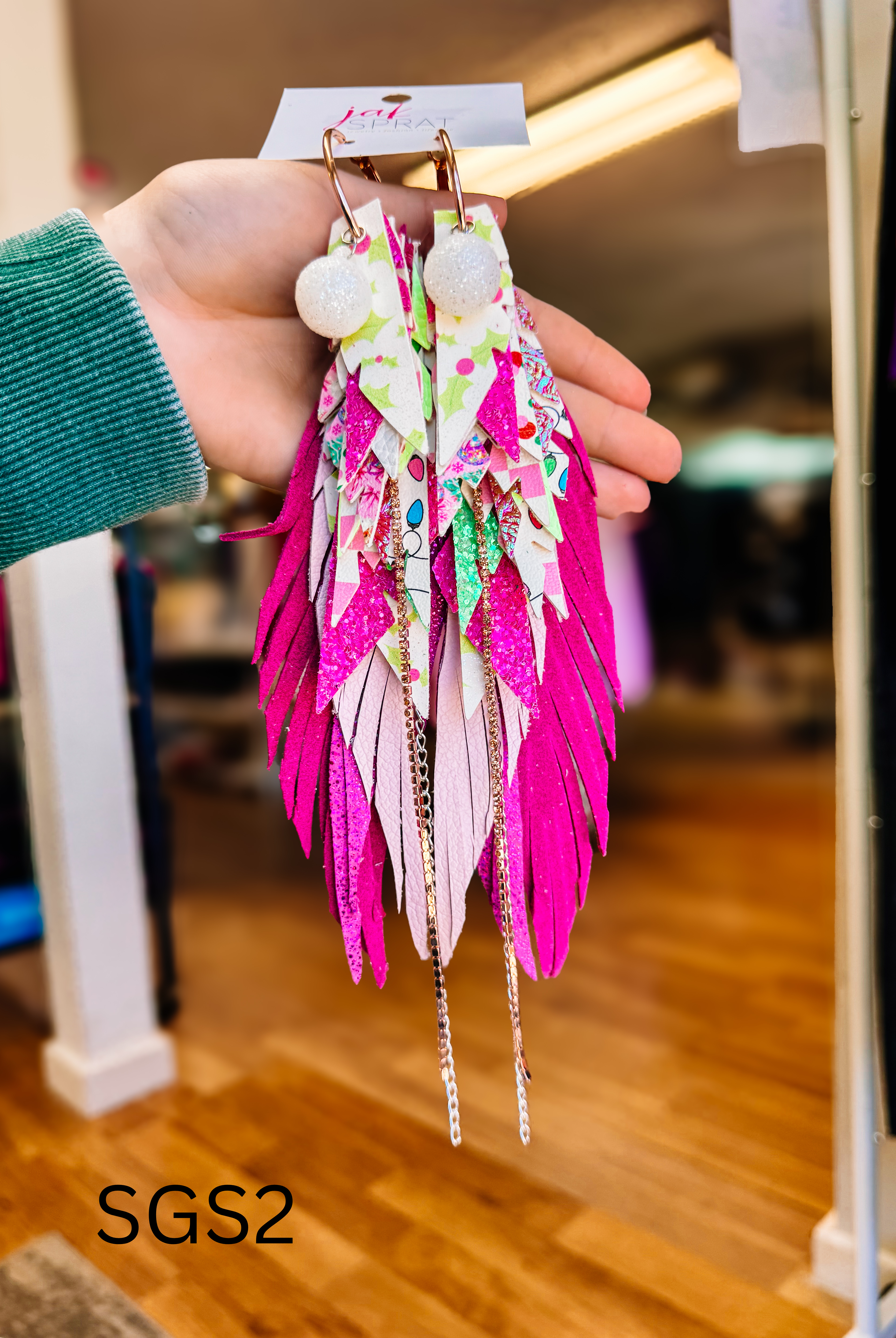 Jak Sprat Sleigh Girl Sleigh Collection: Mega Mic Drop Dangles-Earrings-Dear Me Southern Boutique, located in DeRidder, Louisiana