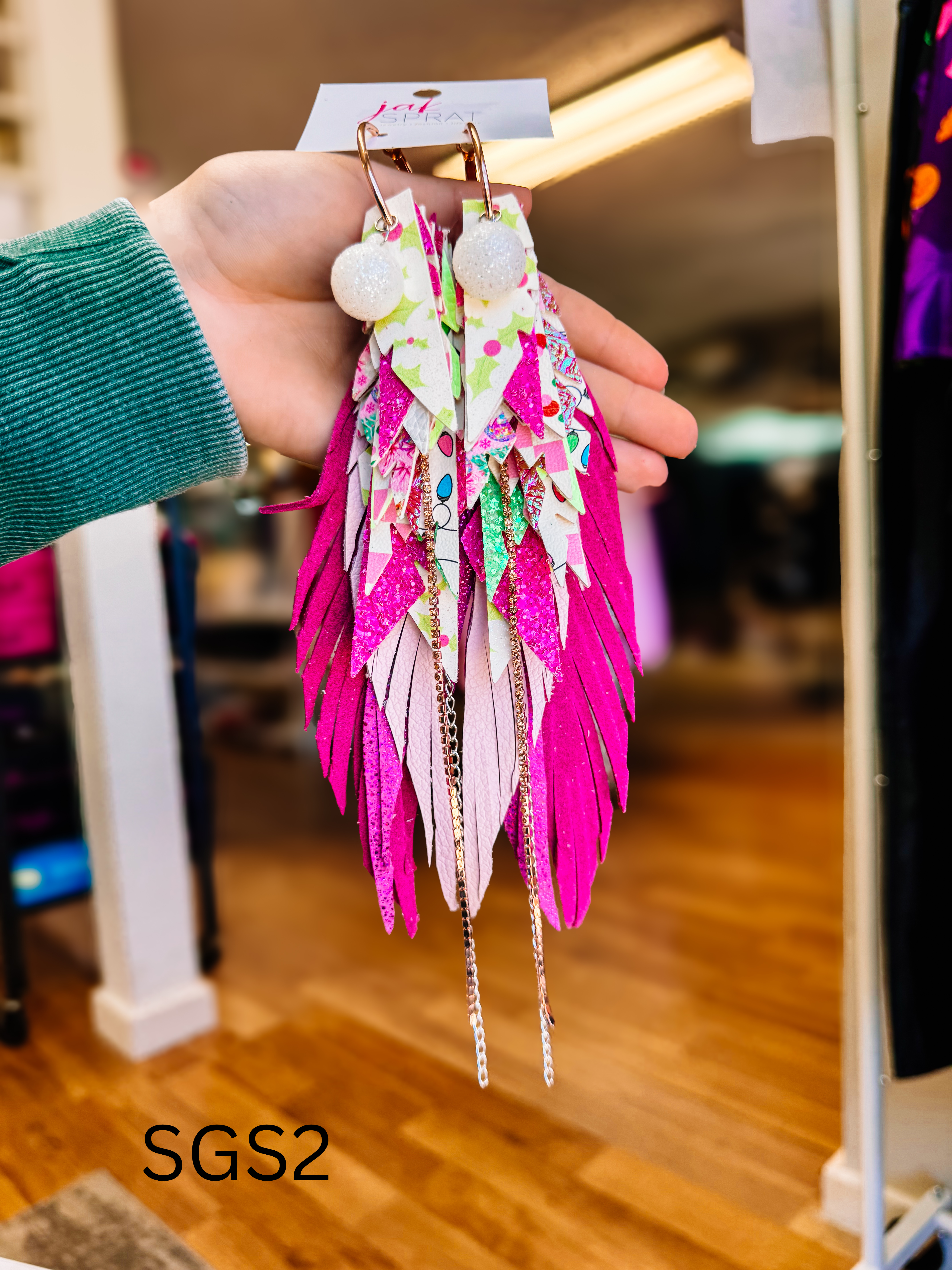 Jak Sprat Sleigh Girl Sleigh Collection: Mega Mic Drop Dangles-Earrings-Dear Me Southern Boutique, located in DeRidder, Louisiana