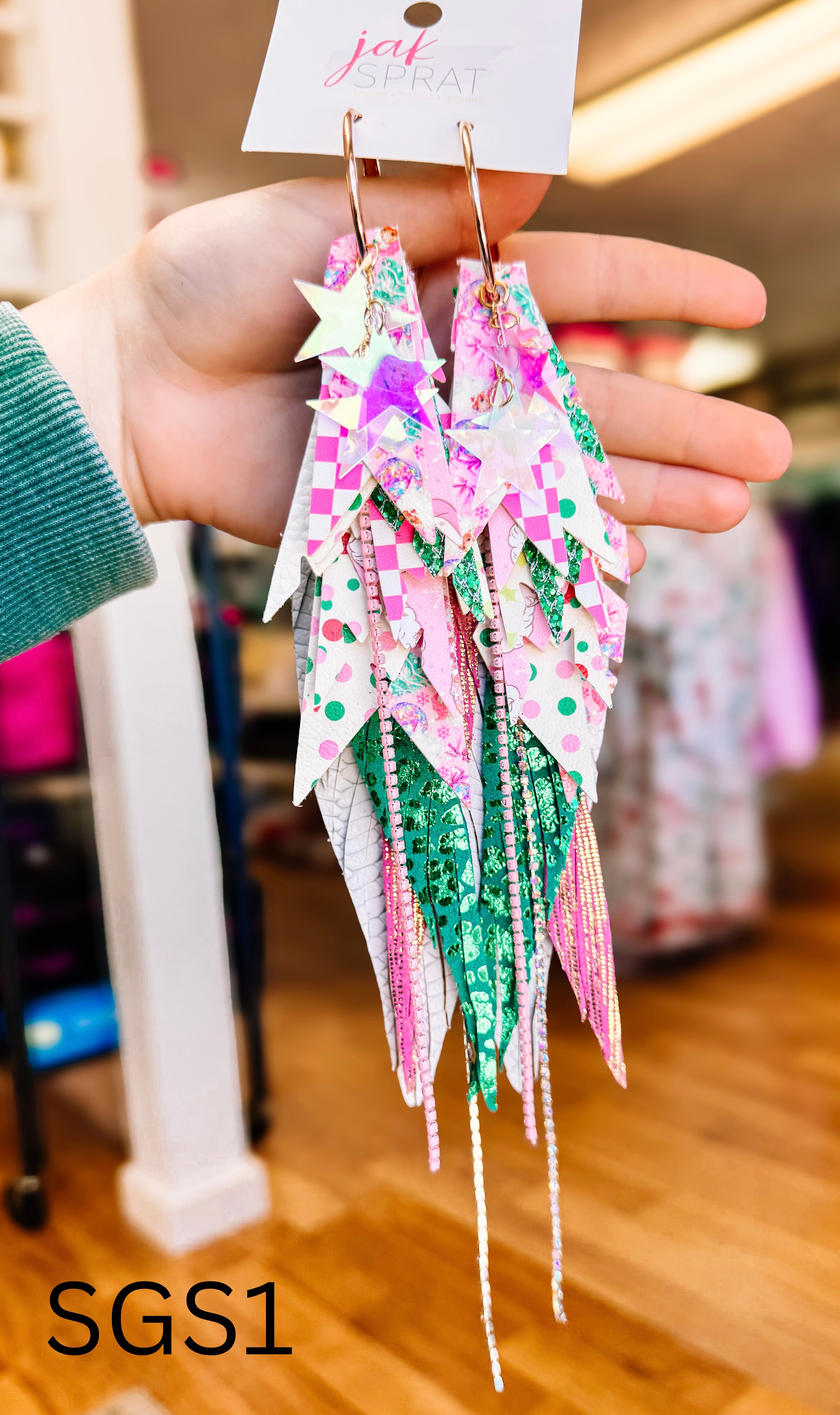 Jak Sprat Sleigh Girl Sleigh Collection: Mega Mic Drop Dangles-Earrings-Dear Me Southern Boutique, located in DeRidder, Louisiana