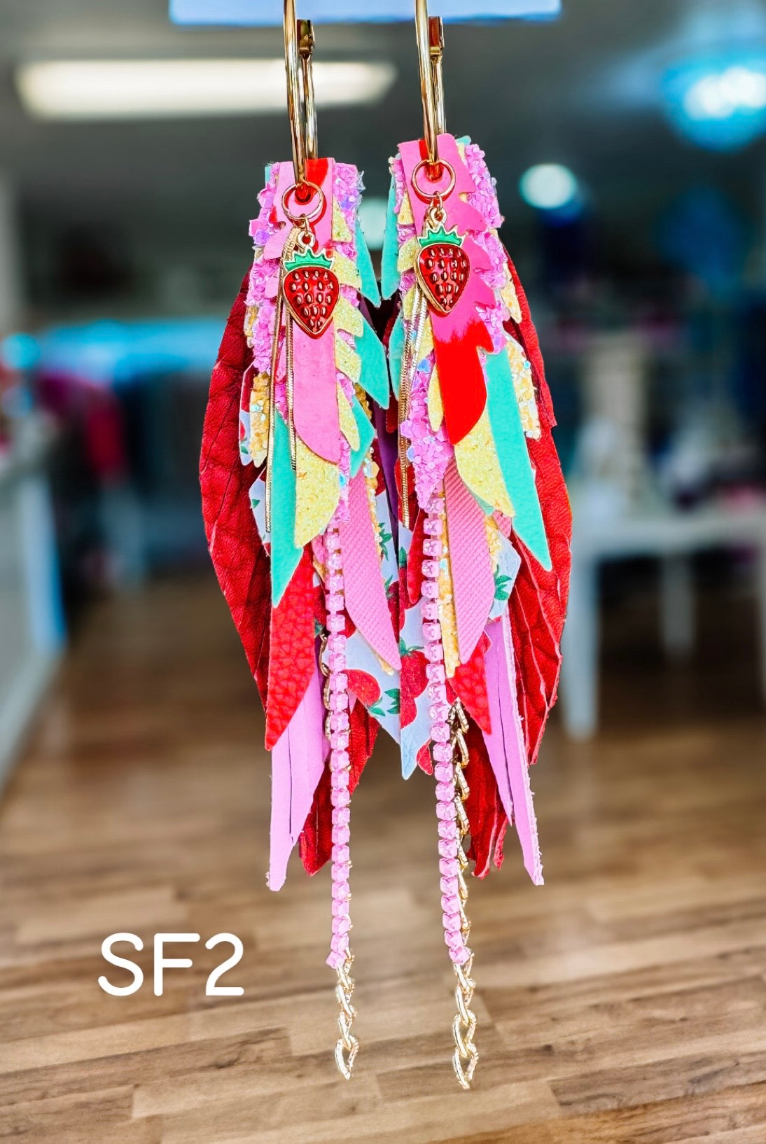 Jak Sprat Strawberry Fields Collection: Medium Mic Drop Dangles-Earrings-Dear Me Southern Boutique, located in DeRidder, Louisiana