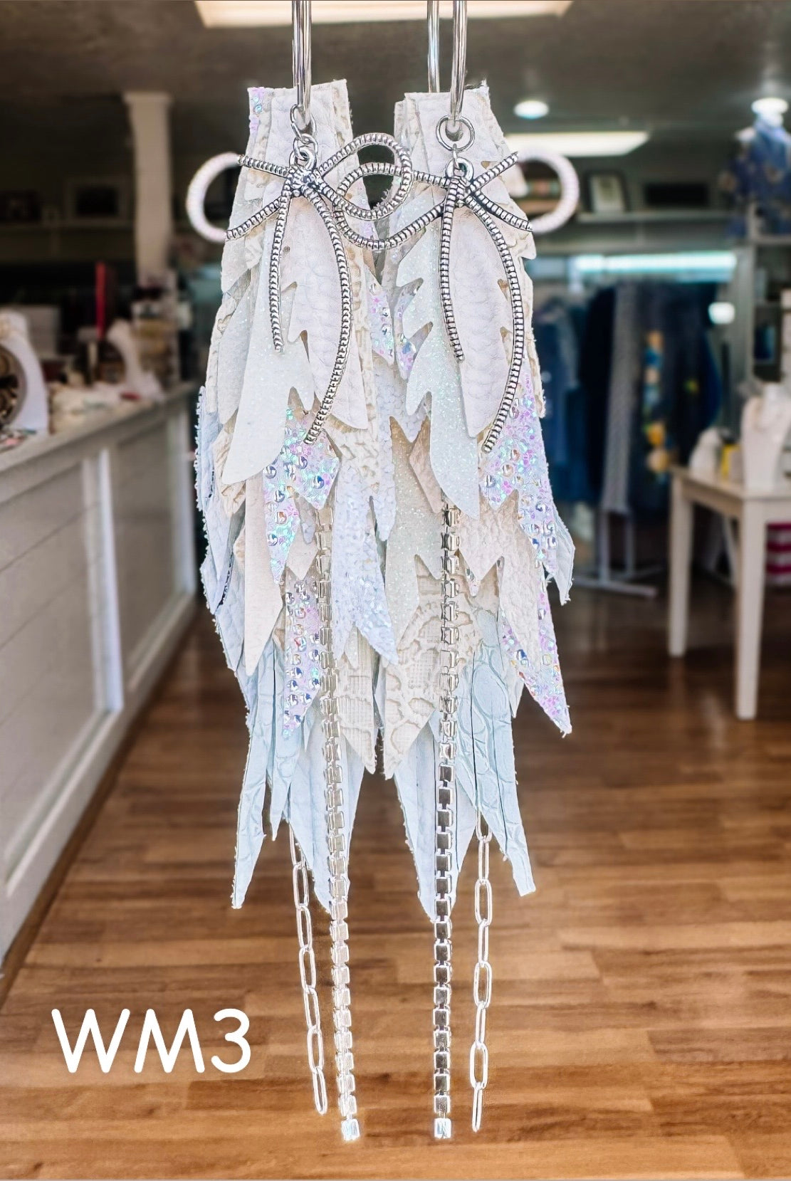 Jak Sprat White Monochromatic Collection: Medium Mic Drop Dangles-Earrings-Dear Me Southern Boutique, located in DeRidder, Louisiana