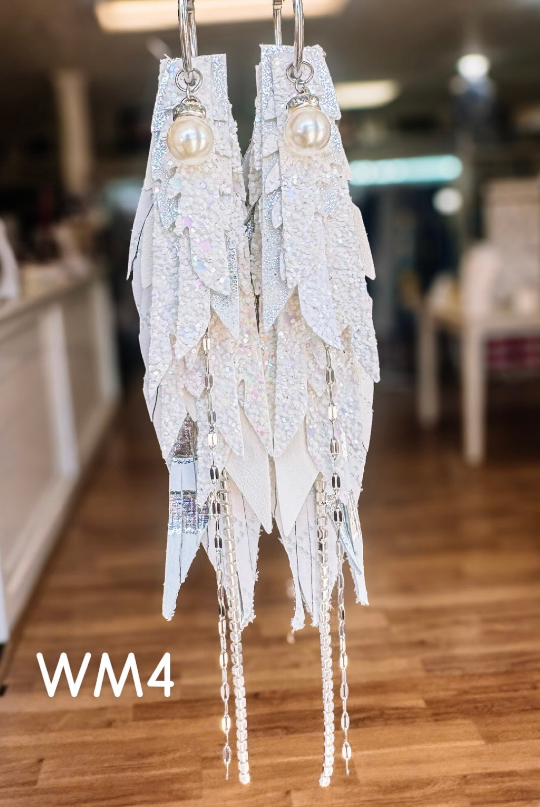 Jak Sprat White Monochromatic Collection: Medium Mic Drop Dangles-Earrings-Dear Me Southern Boutique, located in DeRidder, Louisiana