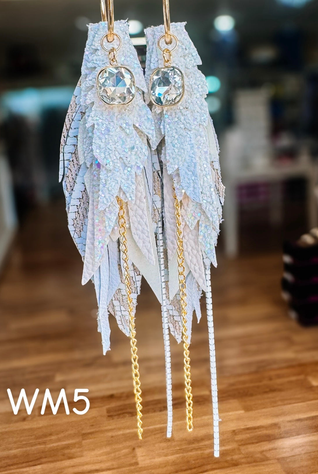 Jak Sprat White Monochromatic Collection: Medium Mic Drop Dangles-Earrings-Dear Me Southern Boutique, located in DeRidder, Louisiana