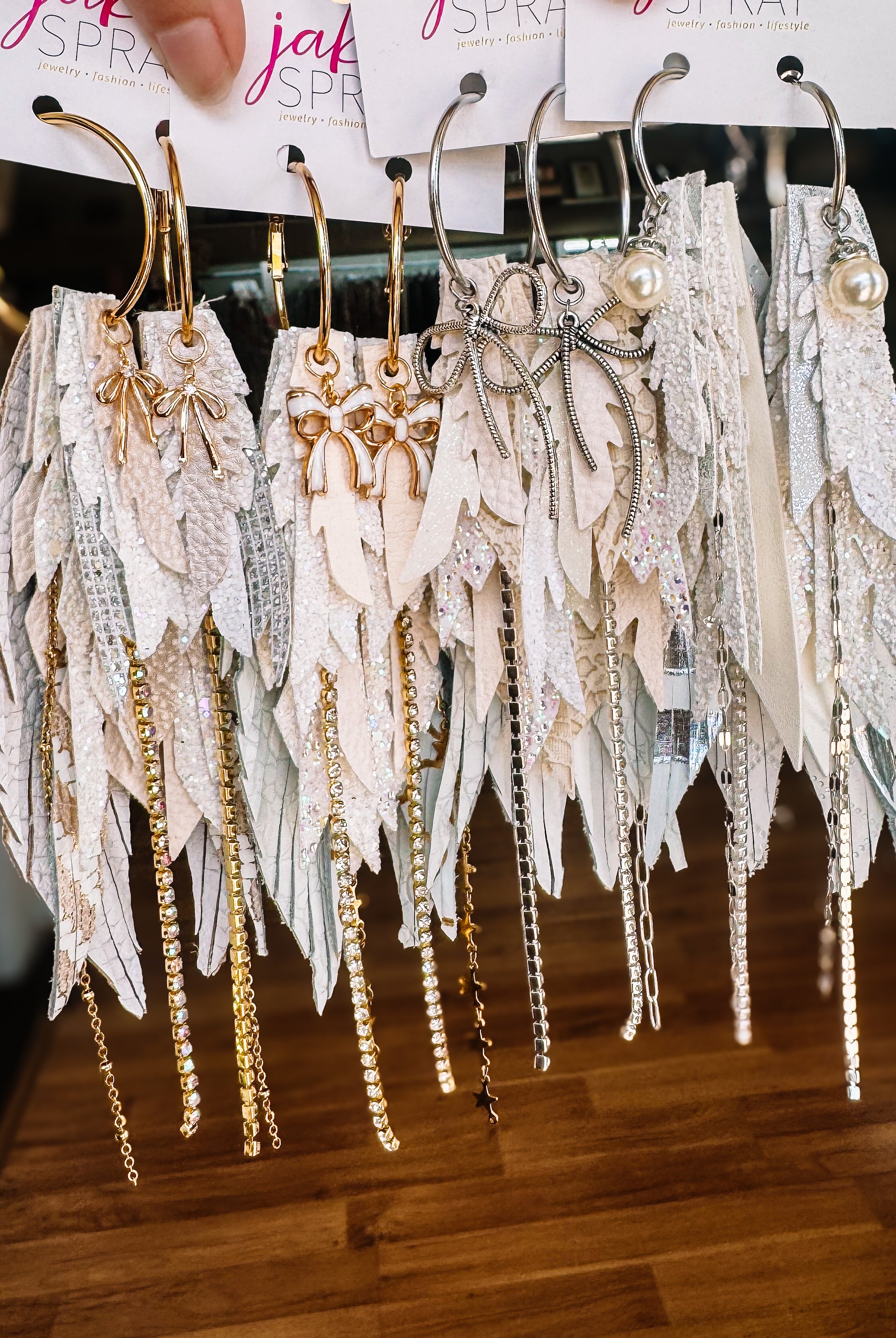 Jak Sprat White Monochromatic Collection: Medium Mic Drop Dangles-Earrings-Dear Me Southern Boutique, located in DeRidder, Louisiana