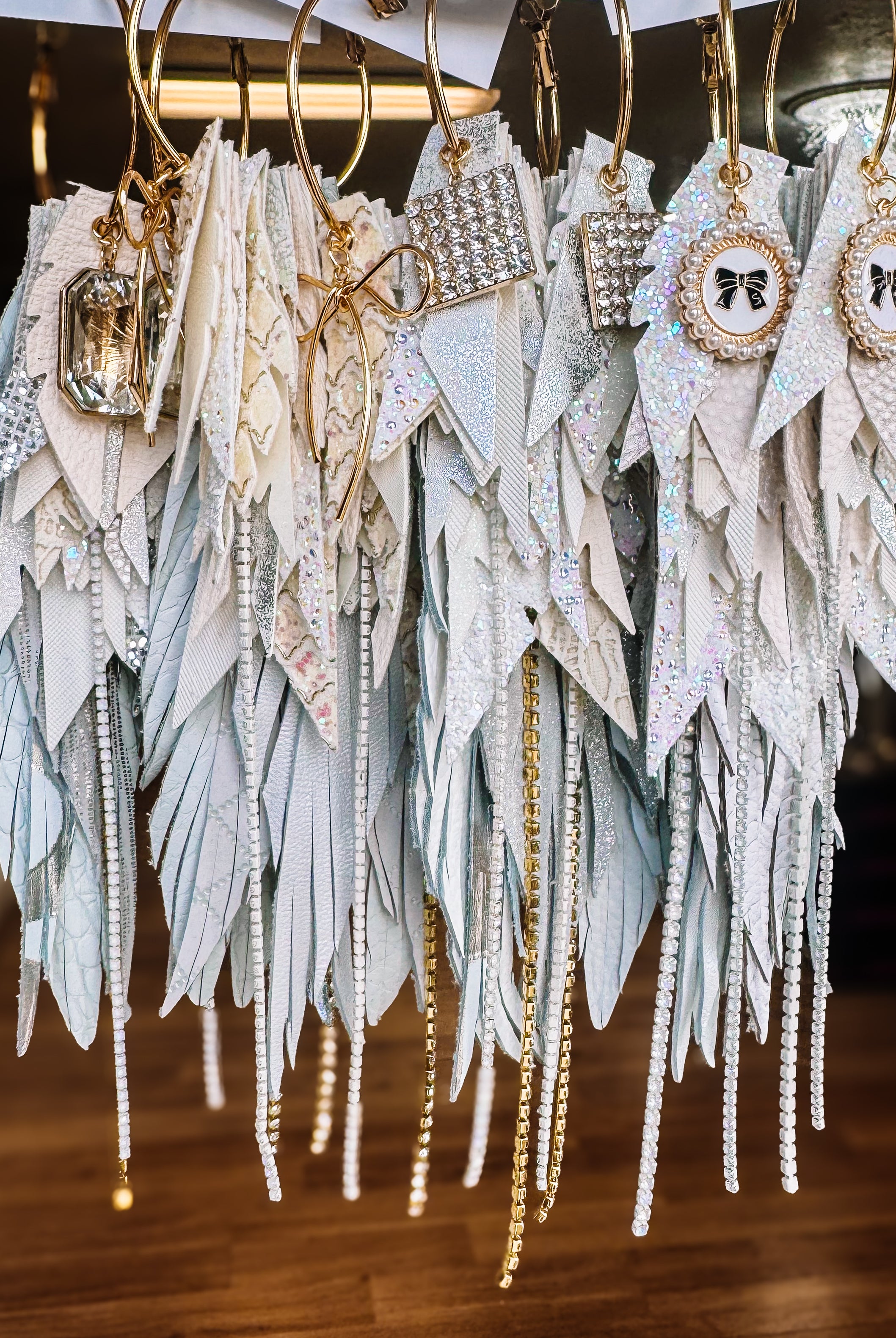 Jak Sprat White Monochromatic Collection: Mega Mic Drop Dangles-Earrings-Dear Me Southern Boutique, located in DeRidder, Louisiana